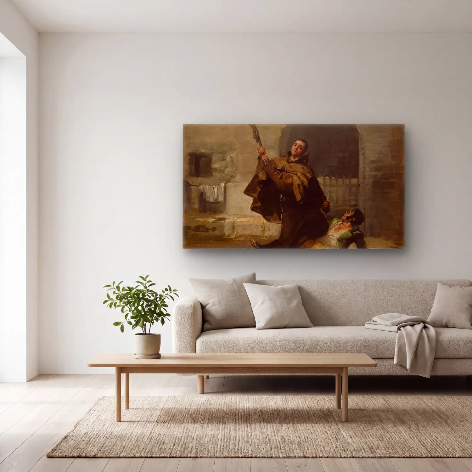 Francisco de Goya – Friar Pedro Clubs El Maragato with the Butt of the Gun cam tablo — açık renk salonda