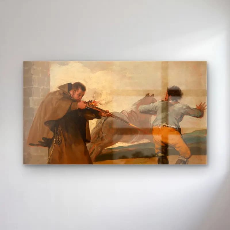 Francisco de Goya – Friar Pedro Shoots El Maragato as His Horse Runs Off cam tablo — Francisco de Goya – Friar Pedro Shoots El Maragato as His Horse Runs Off — empresyonist savaş sahnesi
