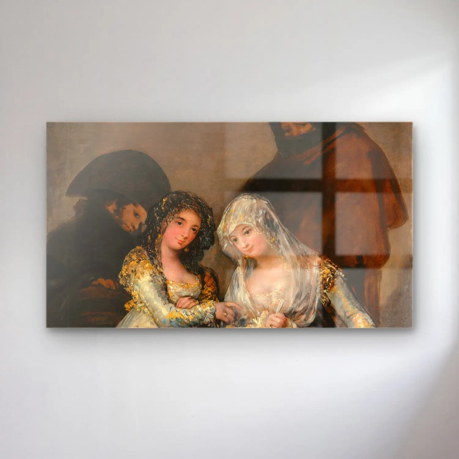Francisco de Goya – Majas on a Balcony (ca. 1800–1810) cam tablo — Francisco de Goya – Majas on a Balcony (ca. 1800–1810) — yağlı boya dini sahne