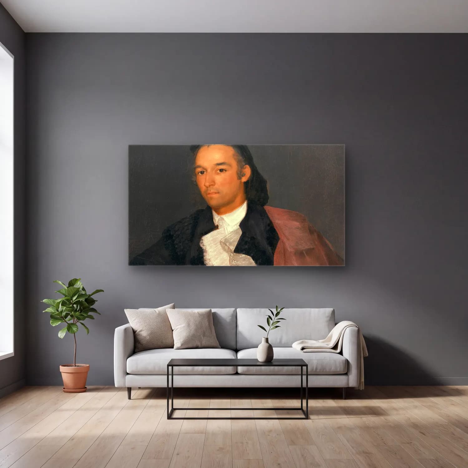 Francisco de Goya – Portrait of the Matador Pedro Romero cam tablo — gri duvarlı salonda