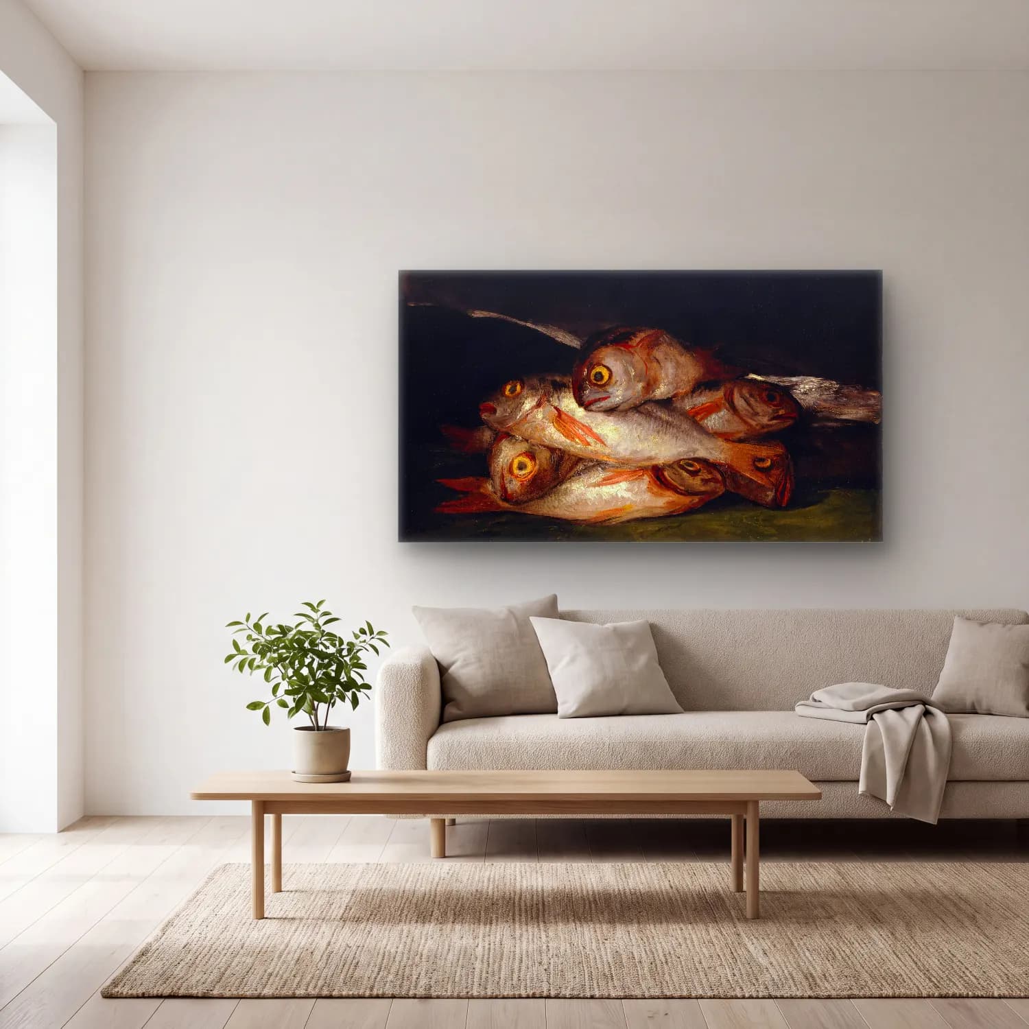 Francisco de Goya – Still Life With Golden Bream cam tablo — açık renk salonda