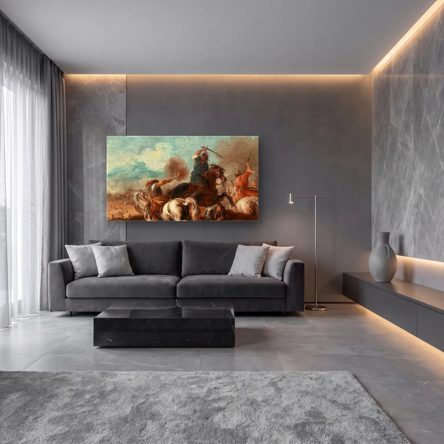 Giuseppe Zais – Battle Scene cam tablo — lüks salon duvarında