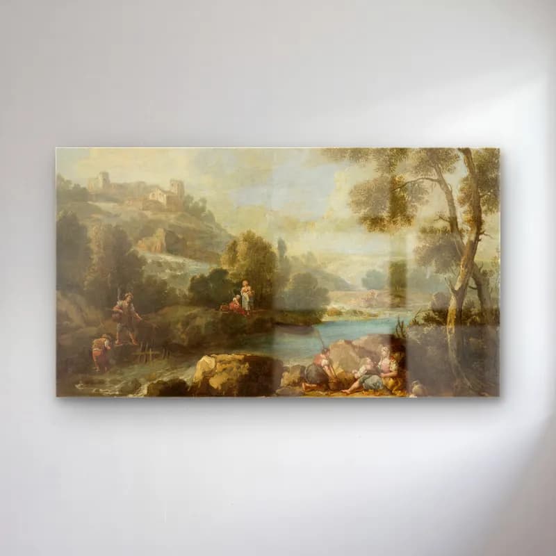 Giuseppe Zais – Landscape with Figures cam tablo — Giuseppe Zais – Landscape with Figures — yağlı boya mitolojik sahne