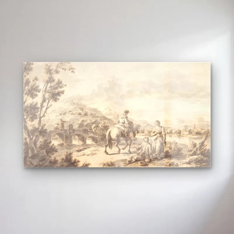 Giuseppe Zais – River Landscape with Two Mendicants and Other Figures cam tablo — Giuseppe Zais – River Landscape with Two Mendicants and Other Figures — vintage dini sahne