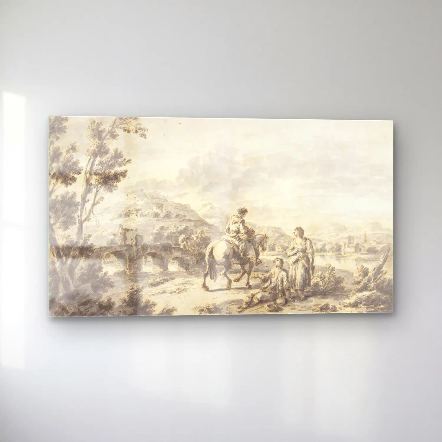 Giuseppe Zais – River Landscape with Two Mendicants and Other Figures cam tablo — sol açıdan görünüm