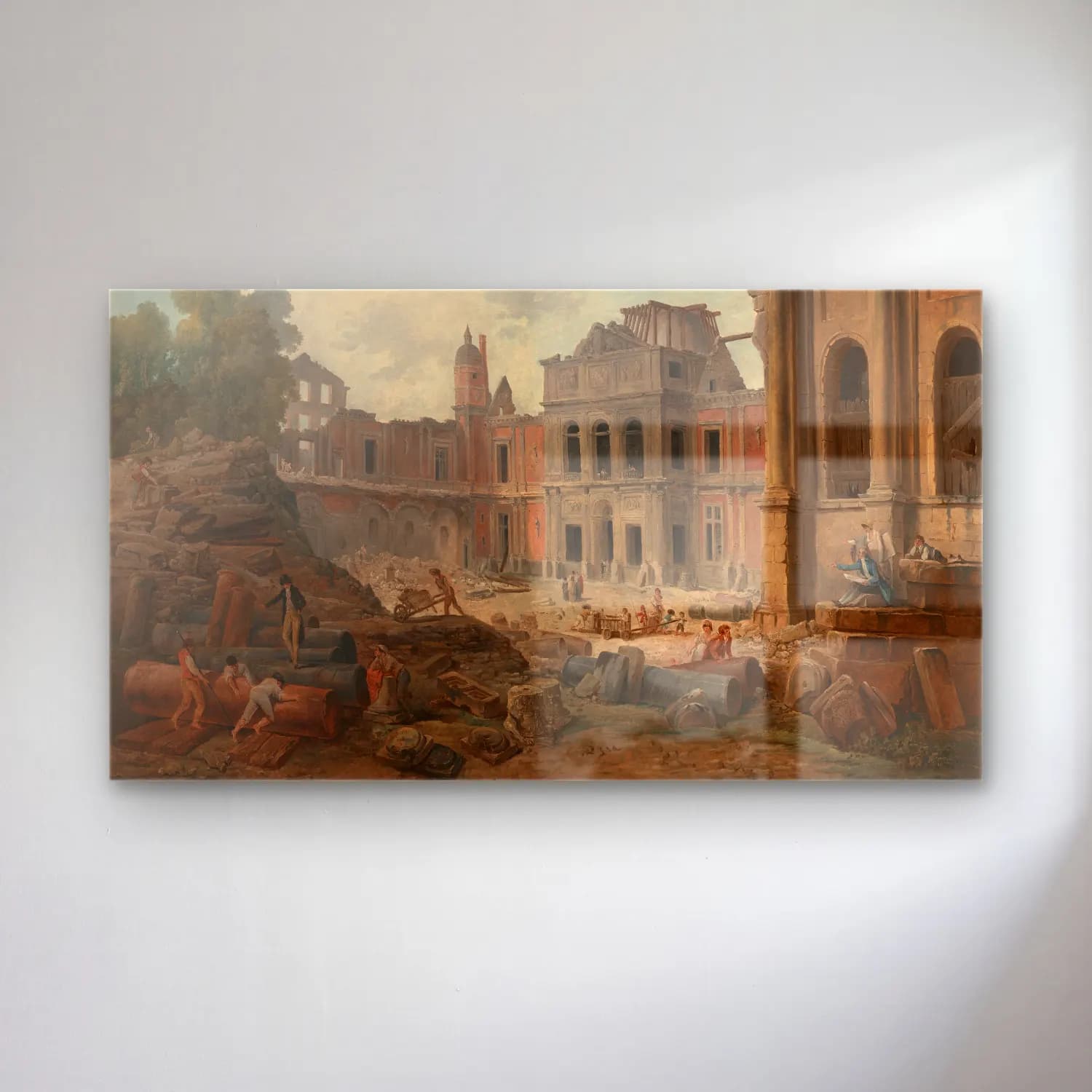 Hubert Robert – Demolition of the Château of Meudon cam tablo — Hubert Robert – Demolition of the Château of Meudon — yağlı boya antik kalıntılar