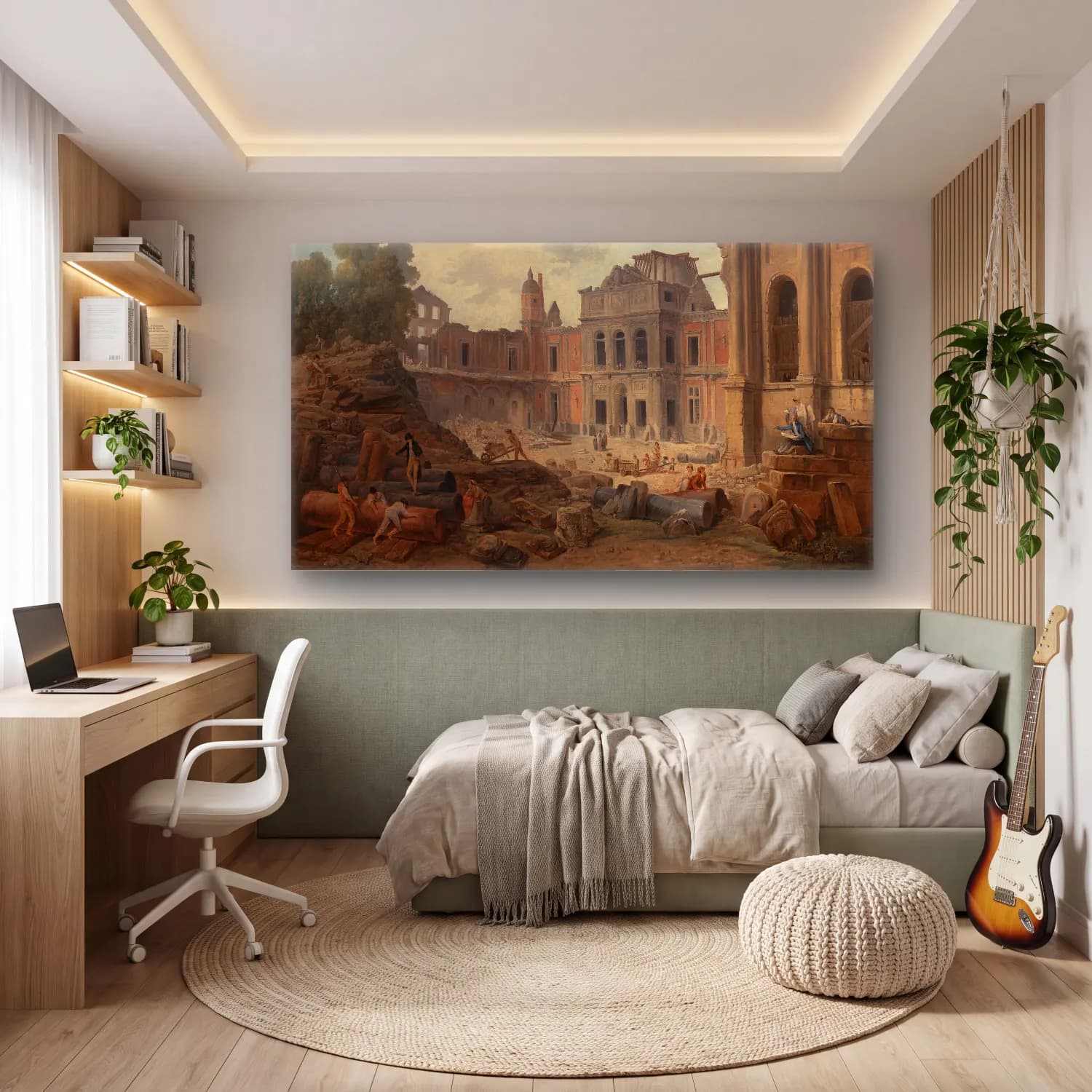Hubert Robert – Demolition of the Château of Meudon cam tablo — genç odasında