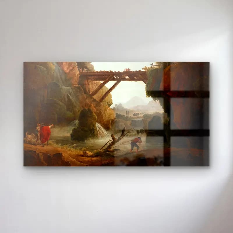 Hubert Robert – Fantastic View of Tivoli cam tablo — Hubert Robert – Fantastic View of Tivoli — yağlı boya köprü