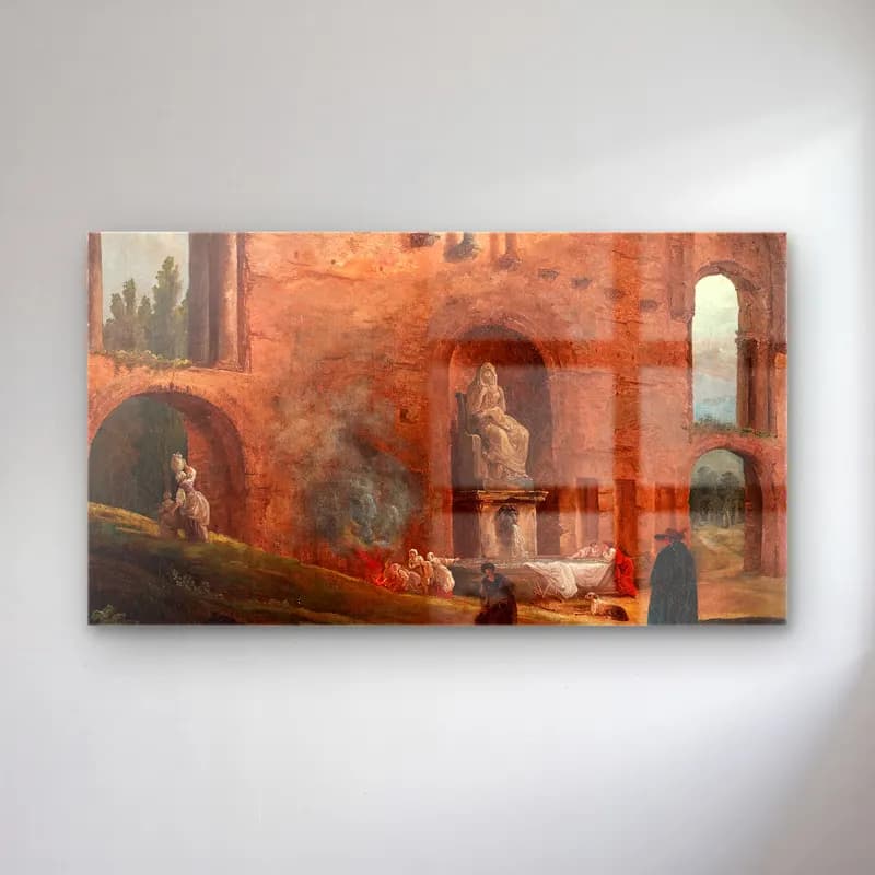 Hubert Robert – Roman ruins with laundresses cam tablo — Hubert Robert – Roman ruins with laundresses — yağlı boya dini sahne