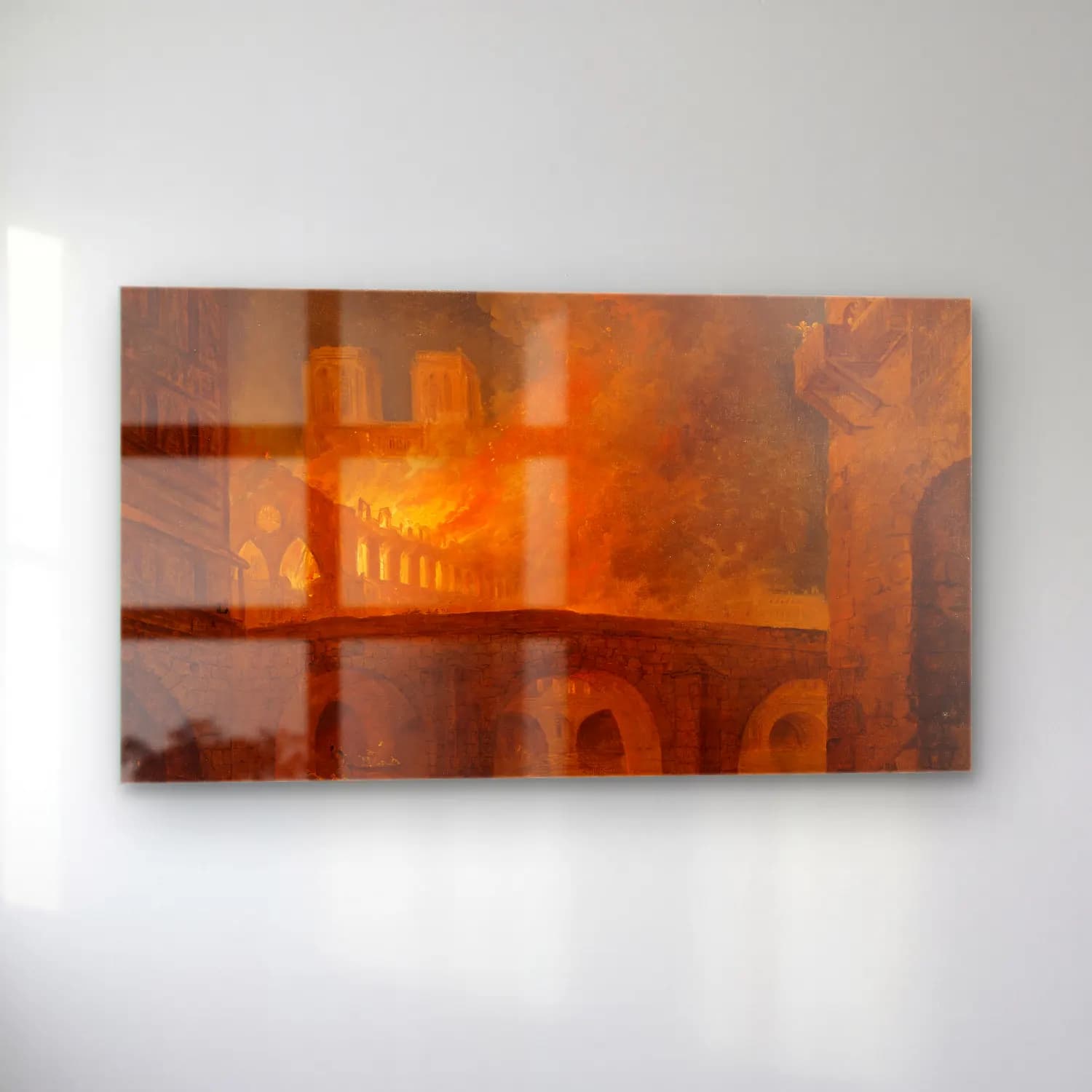 Hubert Robert – The Fire of Hôtel-Dieu in Paris cam tablo — sol açıdan görünüm