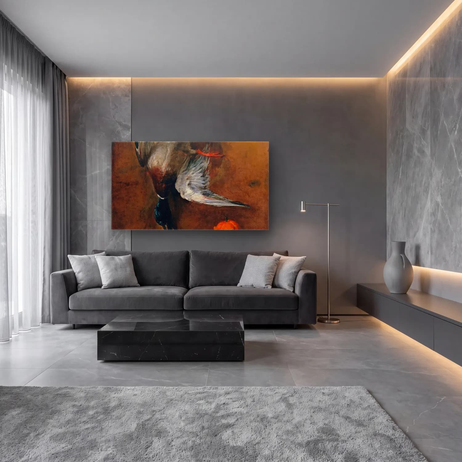 Yağlı Boya Horoz cam tablo — lüks salon duvarında