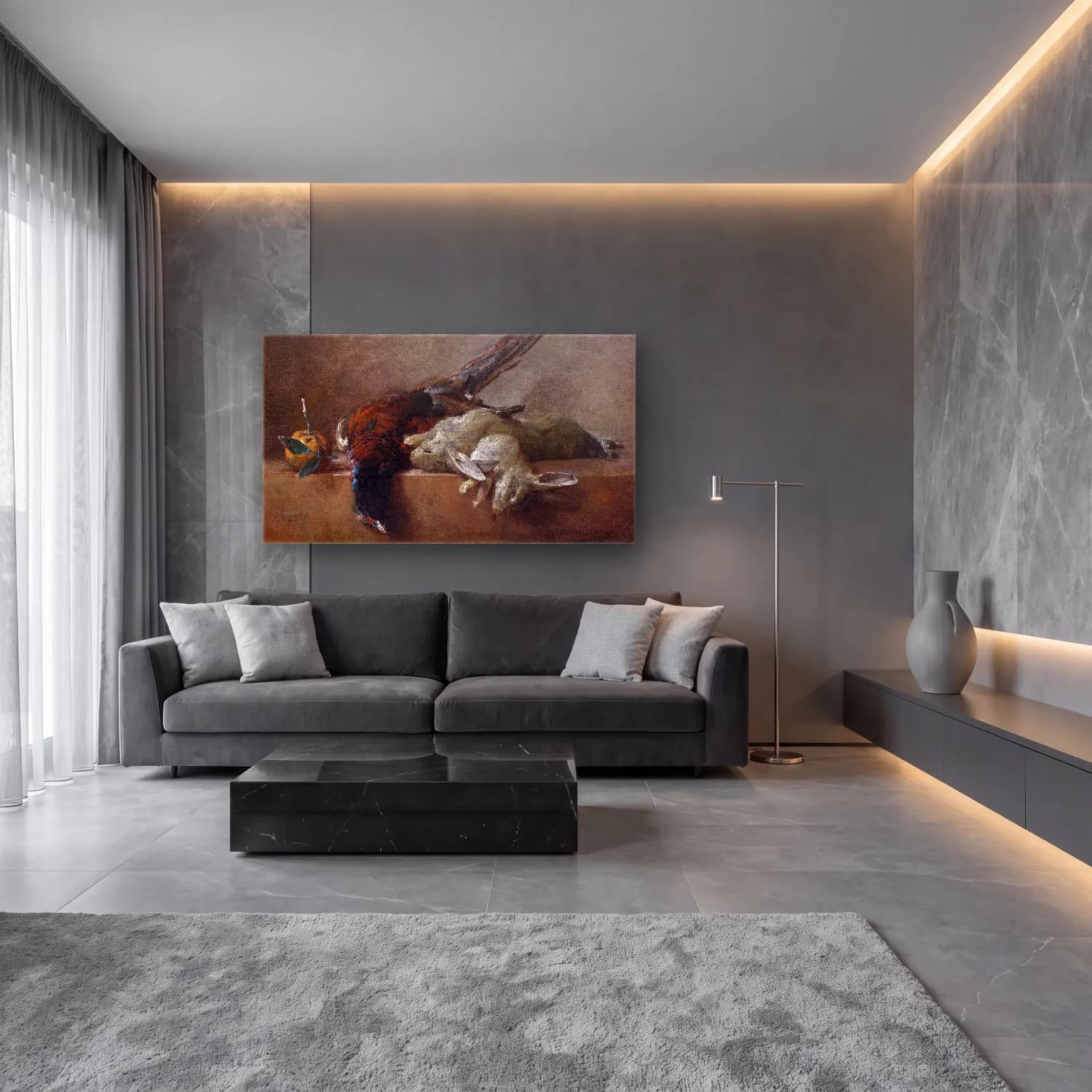 Yağlı Boya Tavşan – Pastel Tonlar cam tablo — lüks salon duvarında