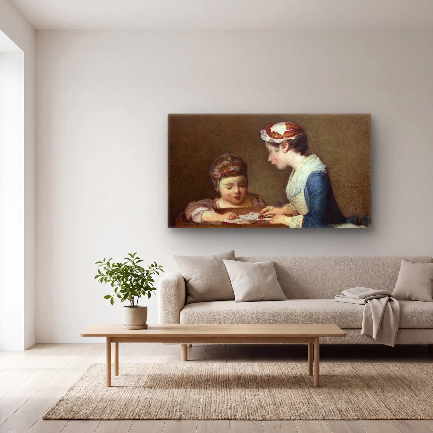 Yağlı Boya Anne ve Çocuk – Pastel Tonlar cam tablo — açık renk salonda