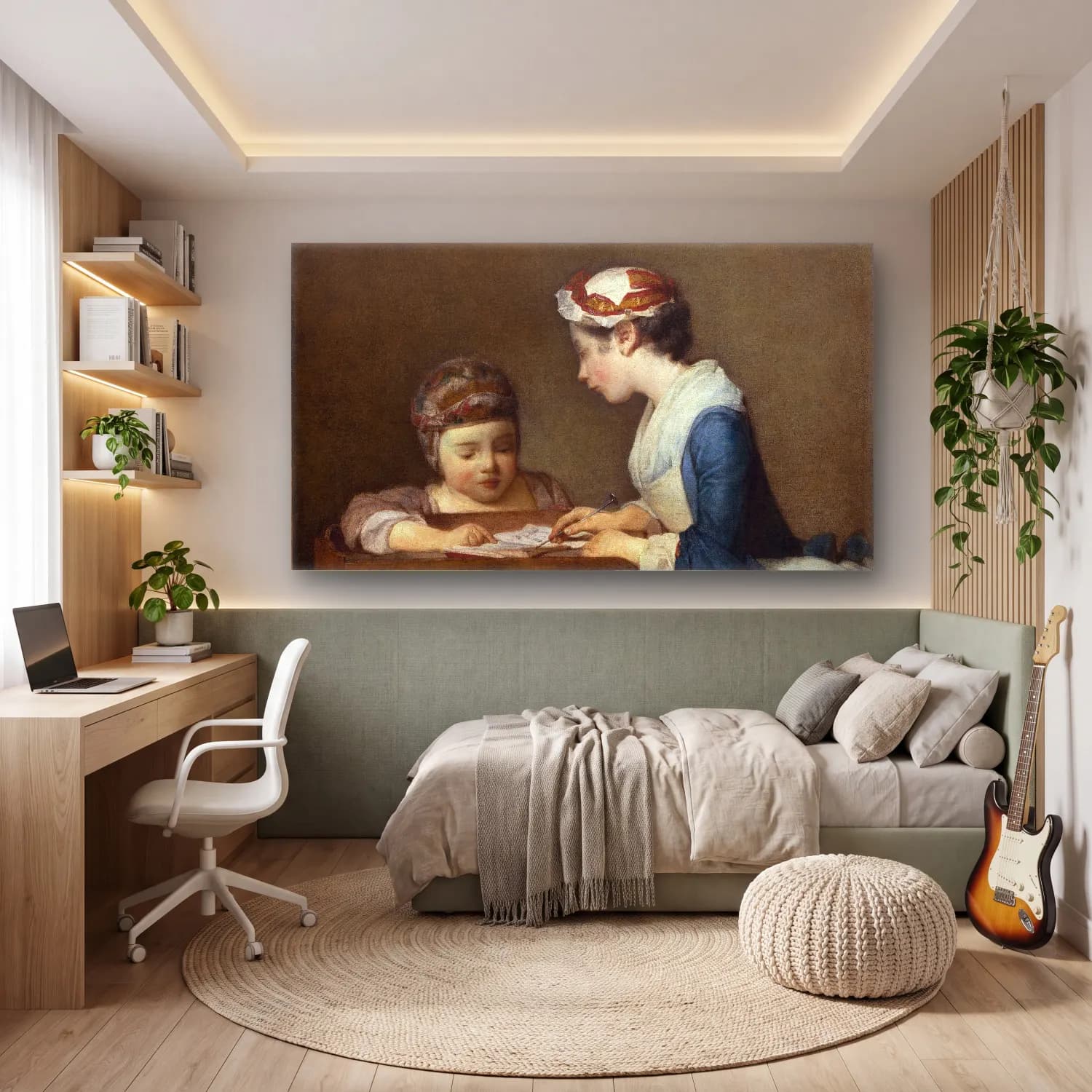 Yağlı Boya Anne ve Çocuk – Pastel Tonlar cam tablo — genç odasında