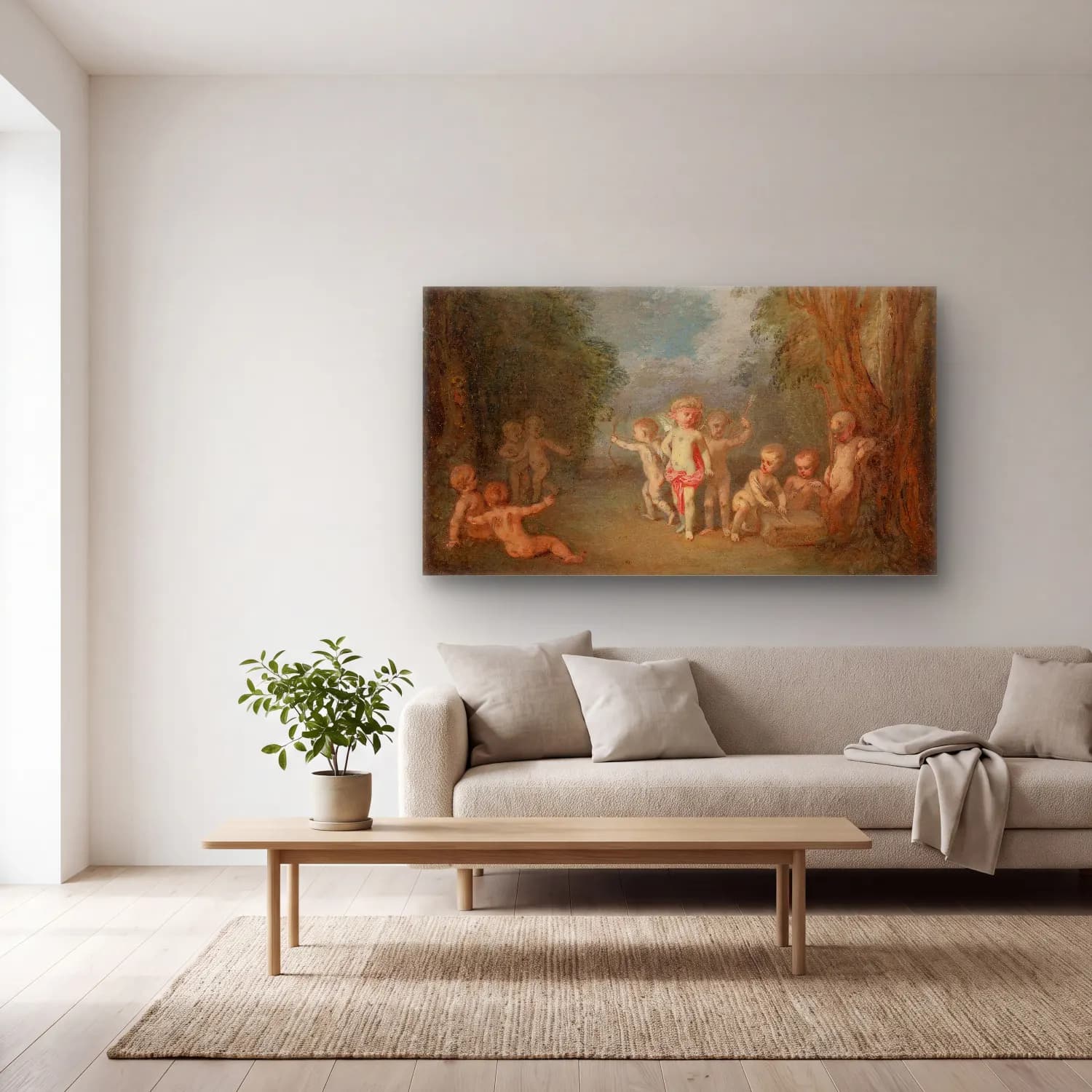 Jean-Antoine Watteau – Cupid’s Realm (Le Royaume De L’amour) cam tablo — açık renk salonda