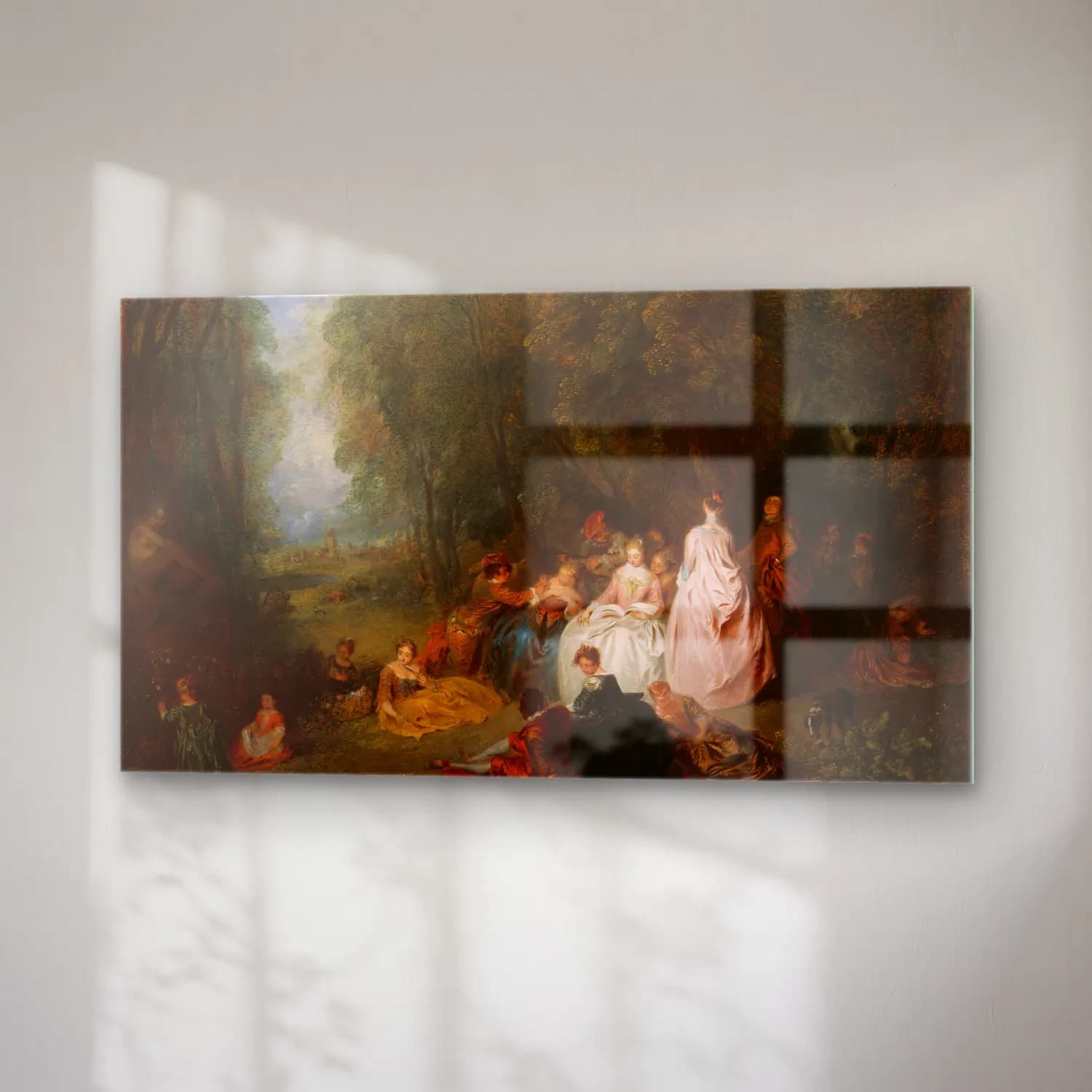 Jean-Antoine Watteau – Fête champêtre (Pastoral Gathering) cam tablo — sağ açıdan görünüm