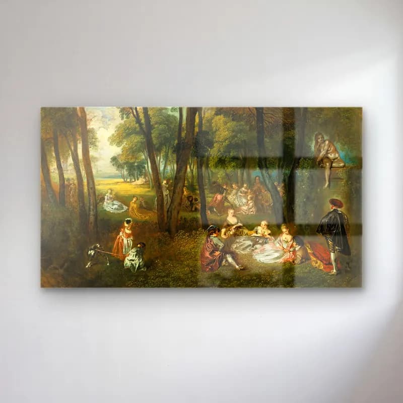 Jean-Antoine Watteau – Fête galante in a Wooded Landscape cam tablo — Jean-Antoine Watteau – Fête galante in a Wooded Landscape — empresyonist dansçılar