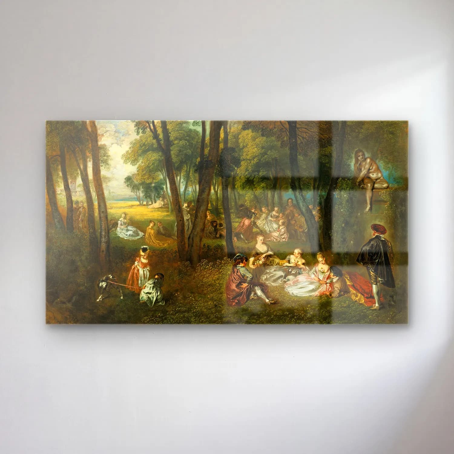 Jean-Antoine Watteau – Fête galante in a Wooded Landscape cam tablo — Jean-Antoine Watteau – Fête galante in a Wooded Landscape — empresyonist dansçılar