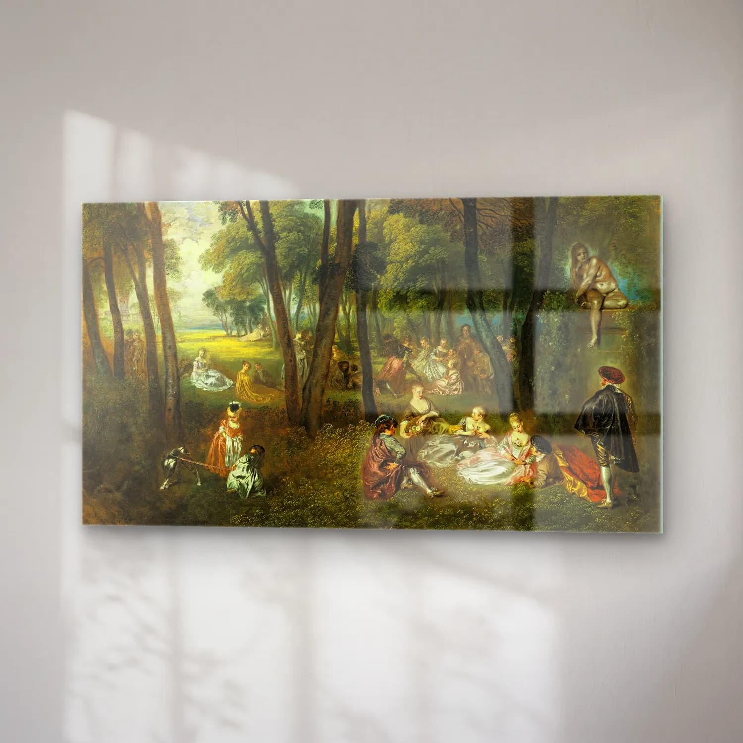 Jean-Antoine Watteau – Fête galante in a Wooded Landscape cam tablo — sağ açıdan görünüm