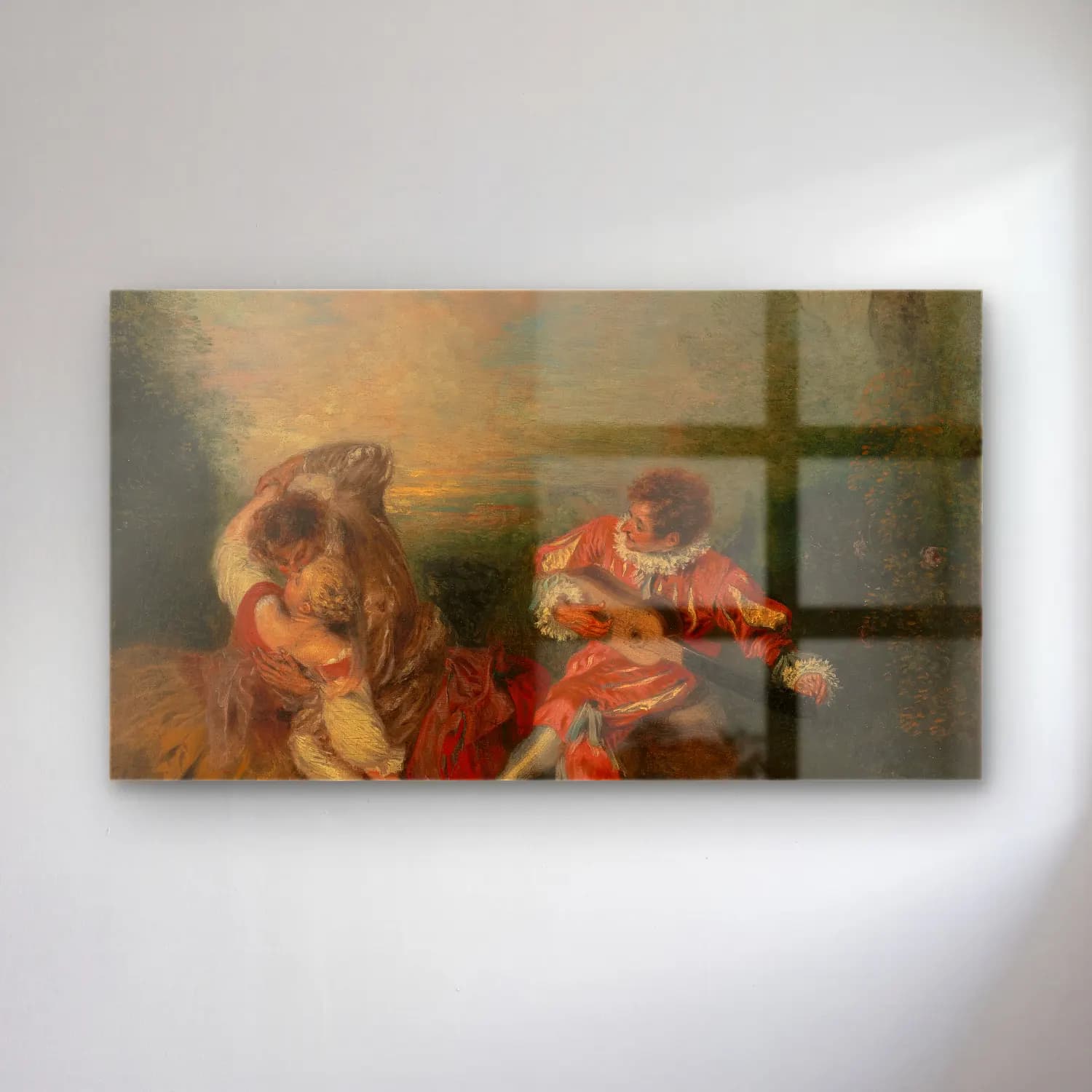 Jean-Antoine Watteau – La Surprise cam tablo — Jean-Antoine Watteau – La Surprise — yağlı boya mitolojik sahne