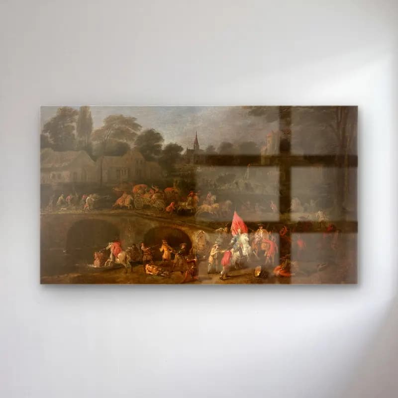 Jean-Antoine Watteau – La revanche des paysans cam tablo — Jean-Antoine Watteau – La revanche des paysans — yağlı boya savaş sahnesi