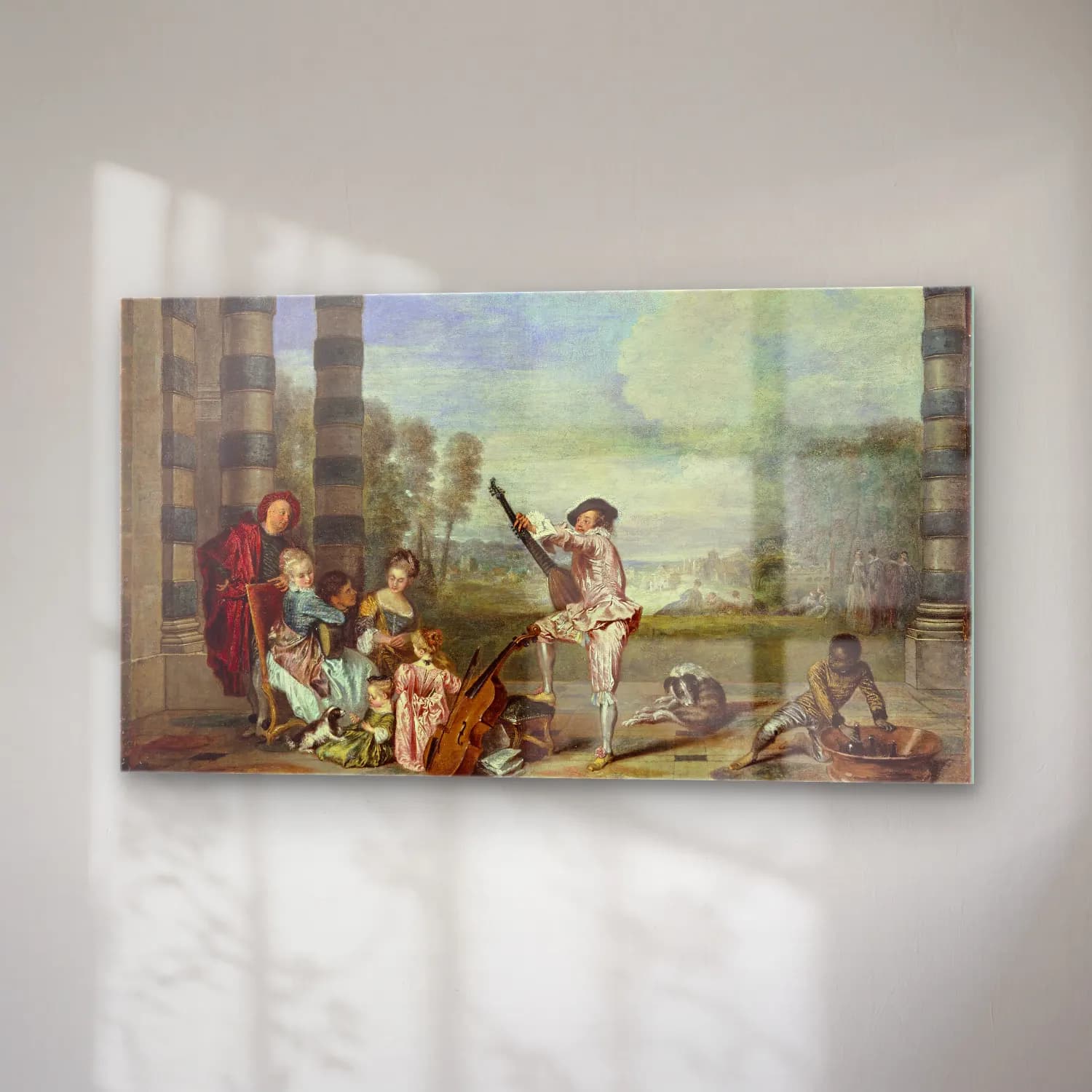 Jean-Antoine Watteau – Les Charmes de la vie (The Attractions of Life) cam tablo — sağ açıdan görünüm