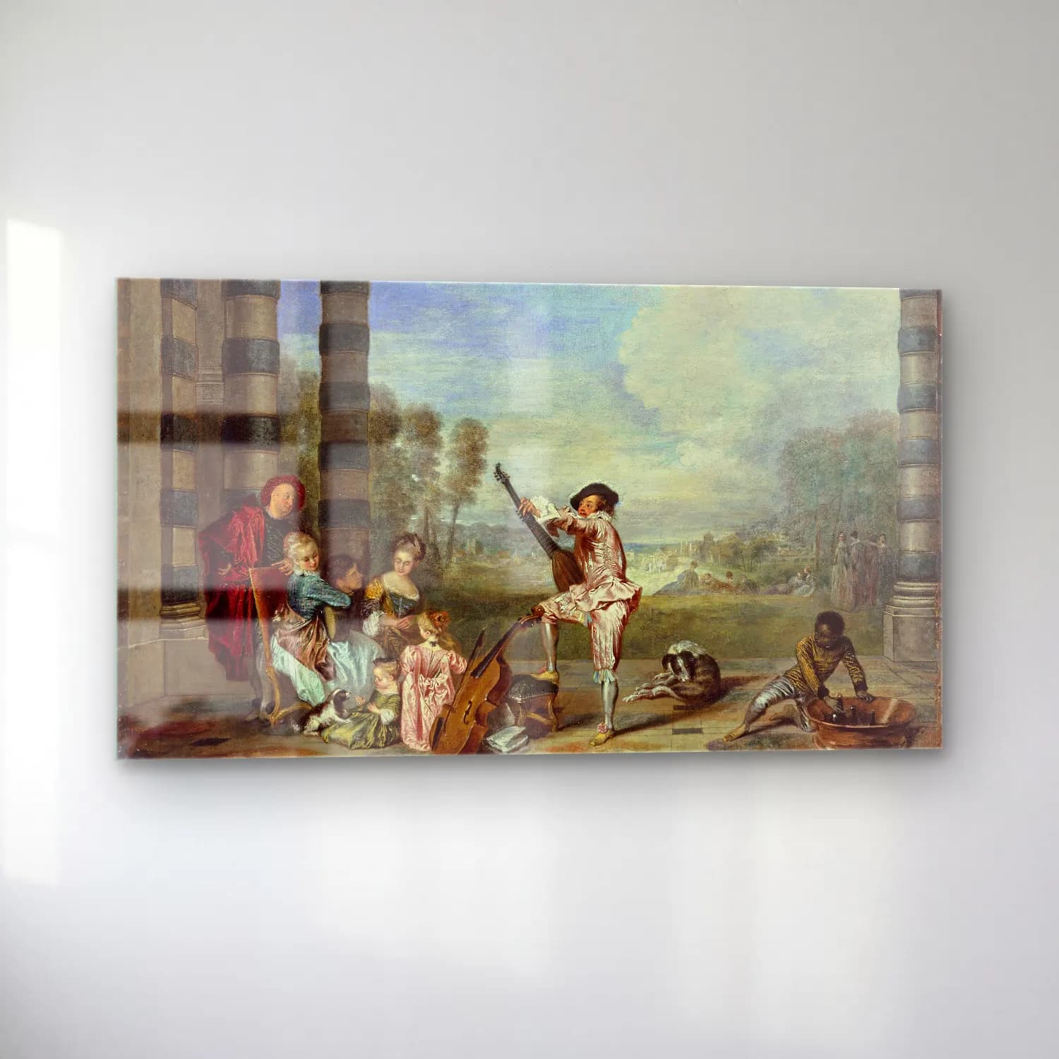Jean-Antoine Watteau – Les Charmes de la vie (The Attractions of Life) cam tablo — sol açıdan görünüm
