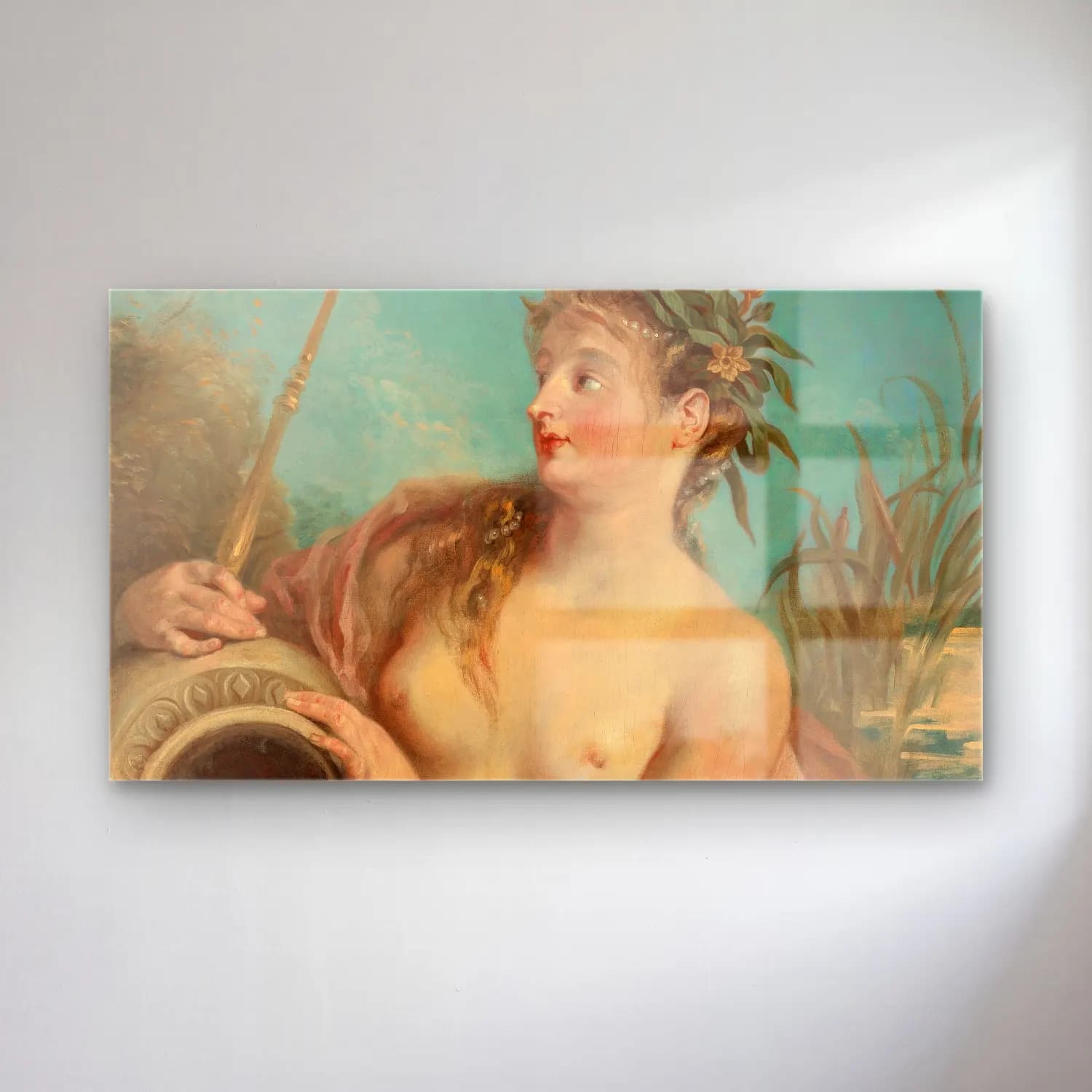 Jean-Antoine Watteau – Nymphe De Fontaine cam tablo — Jean-Antoine Watteau – Nymphe De Fontaine — yağlı boya mitolojik sahne