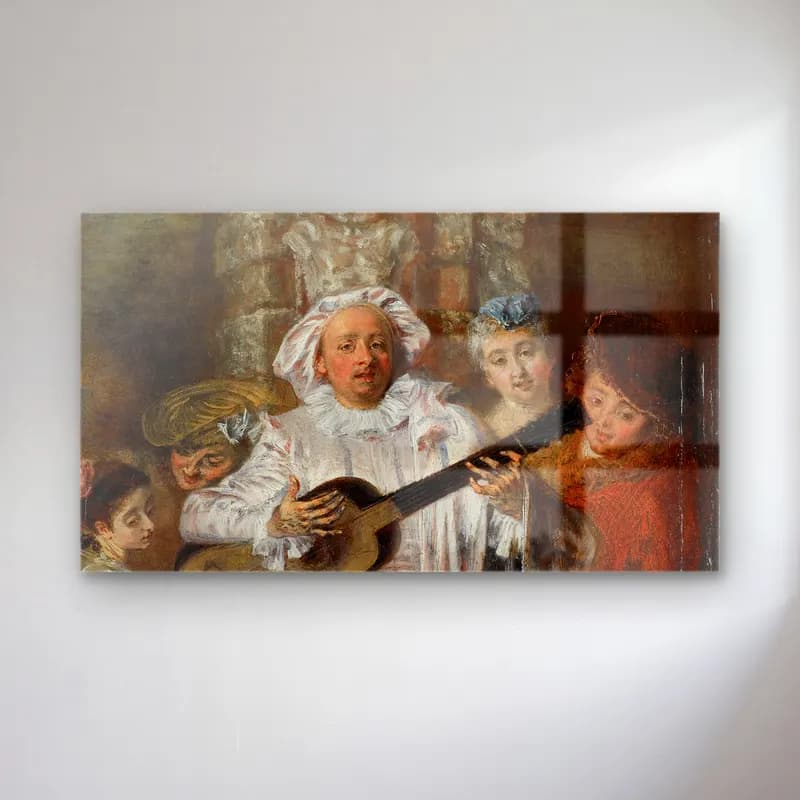 Jean-Antoine Watteau – Sous un habit de Mezetin cam tablo — Jean-Antoine Watteau – Sous un habit de Mezetin — yağlı boya gitar