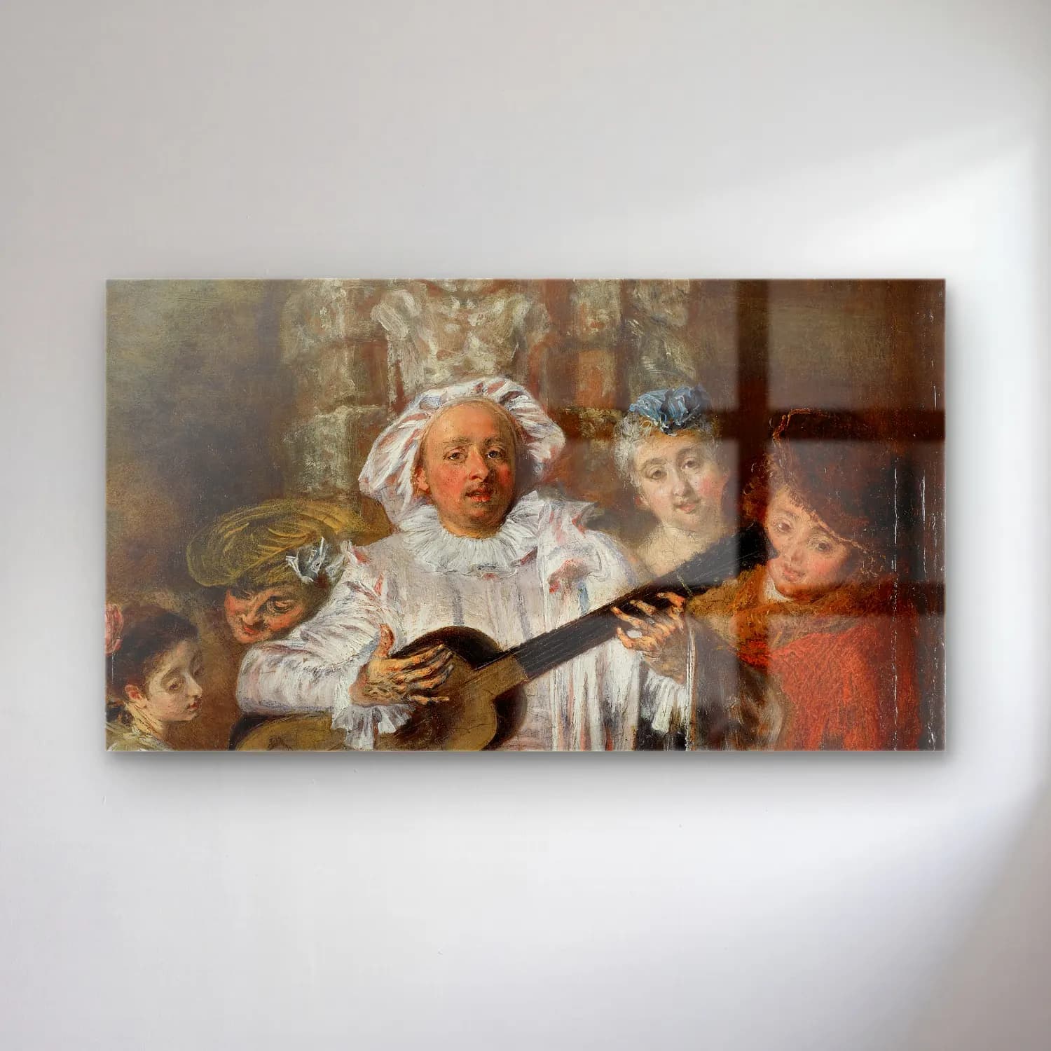 Jean-Antoine Watteau – Sous un habit de Mezetin cam tablo — Jean-Antoine Watteau – Sous un habit de Mezetin — yağlı boya gitar