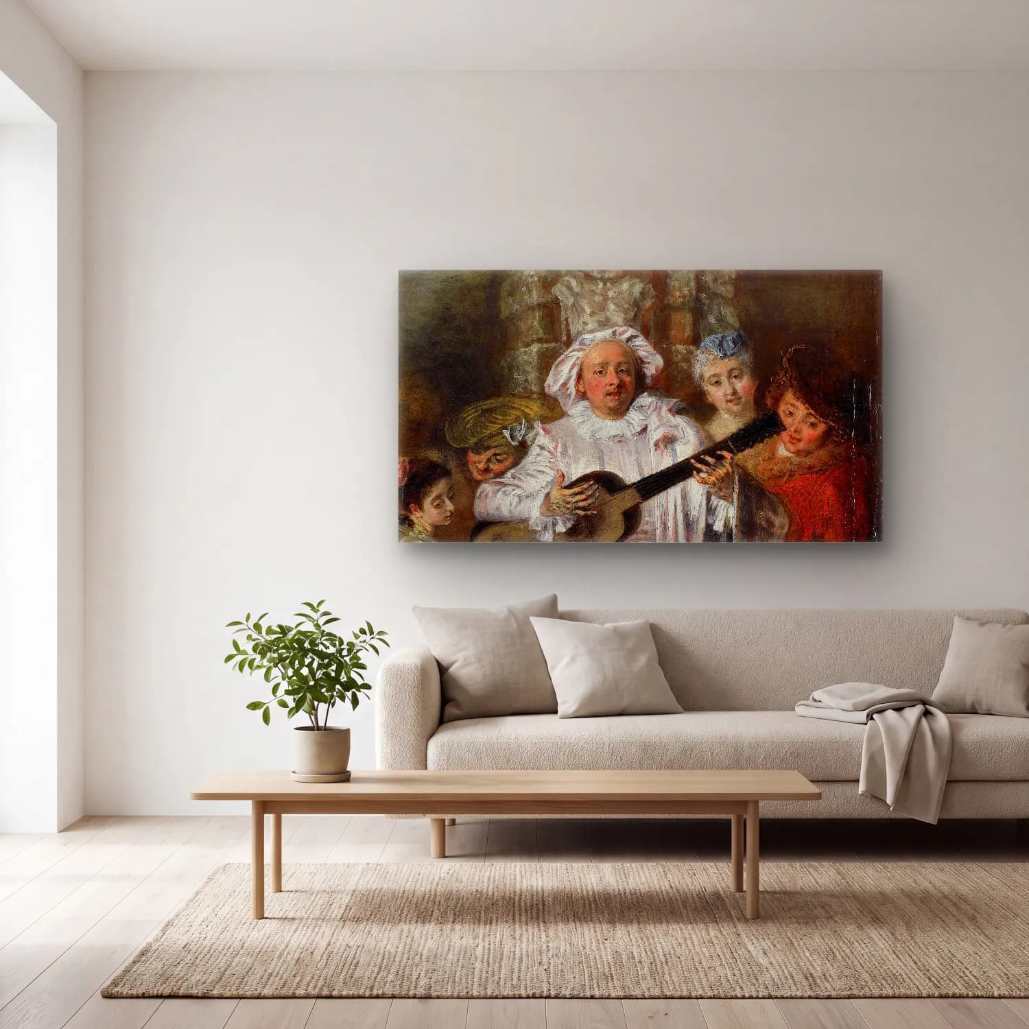 Jean-Antoine Watteau – Sous un habit de Mezetin cam tablo — açık renk salonda