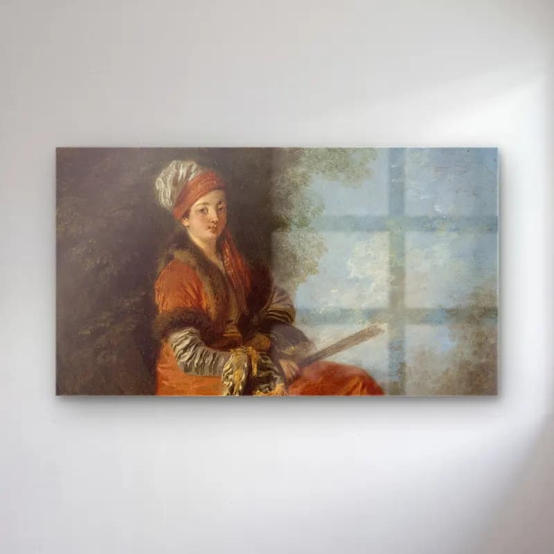 Jean-Antoine Watteau – The Dreamer (La Rêveuse) cam tablo — Jean-Antoine Watteau – The Dreamer (La Rêveuse) — yağlı boya şapkalı kadın