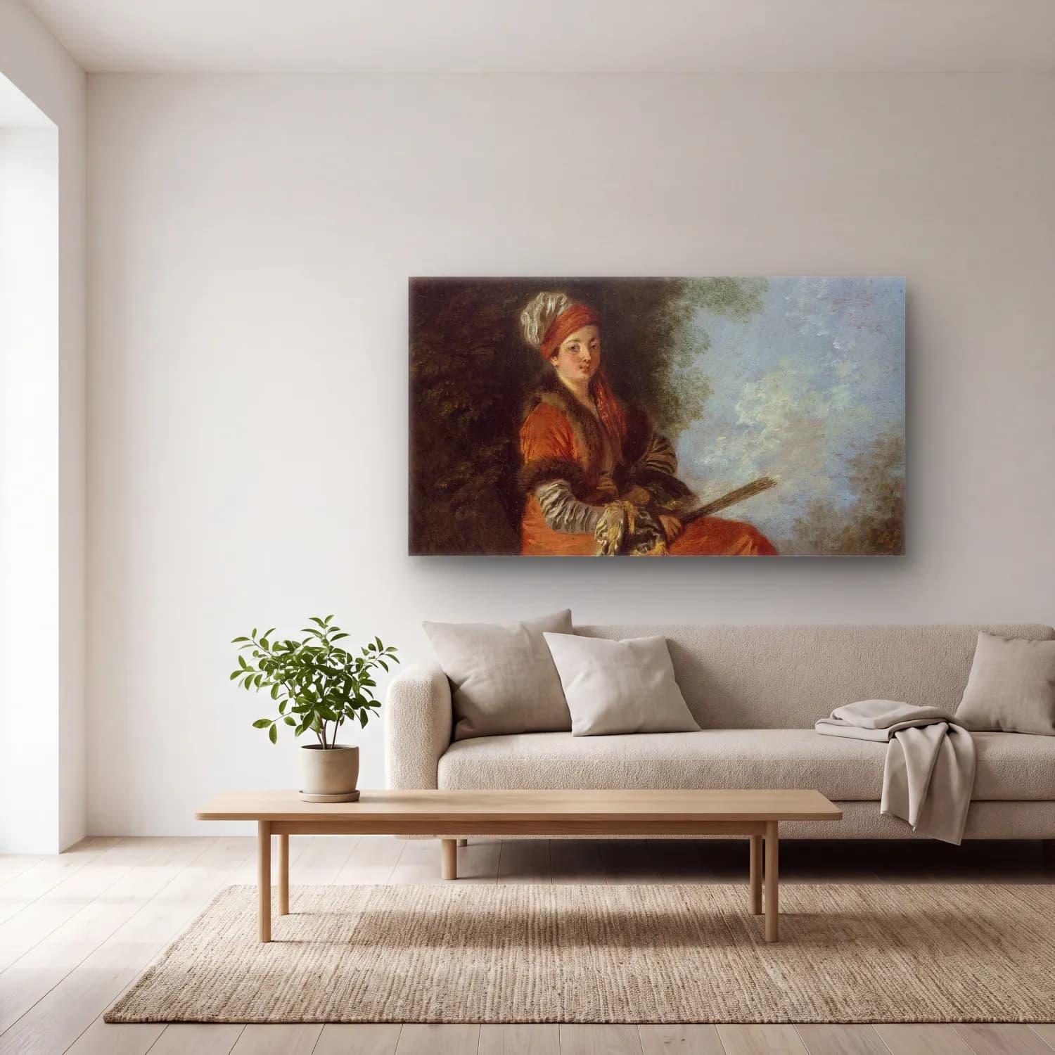 Jean-Antoine Watteau – The Dreamer (La Rêveuse) cam tablo — açık renk salonda