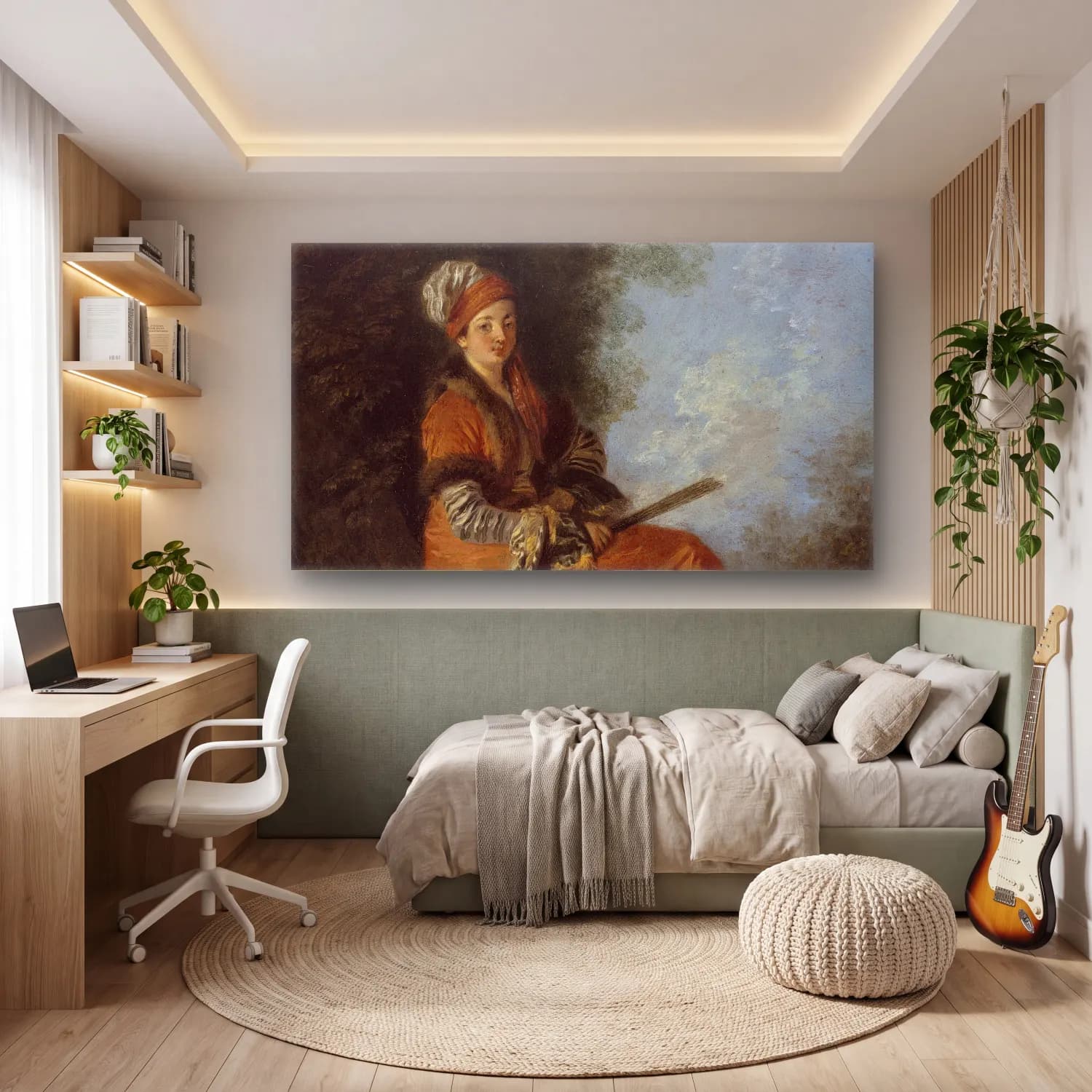 Jean-Antoine Watteau – The Dreamer (La Rêveuse) cam tablo — genç odasında