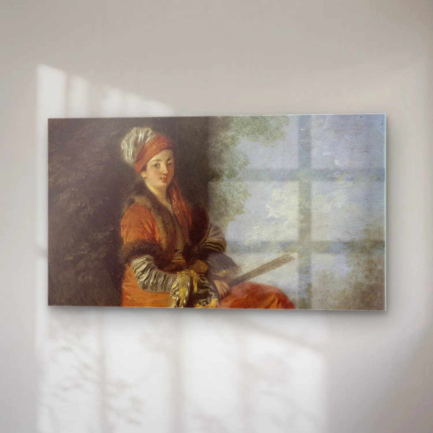 Jean-Antoine Watteau – The Dreamer (La Rêveuse) cam tablo — sağ açıdan görünüm