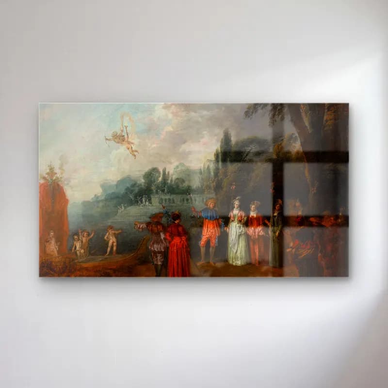 Jean-Antoine Watteau – The Embarkation for Cythera (ca. 1709 – 1710) cam tablo — Jean-Antoine Watteau – The Embarkation for Cythera (ca. 1709 – 1710) — yağlı boya mitolojik sahne