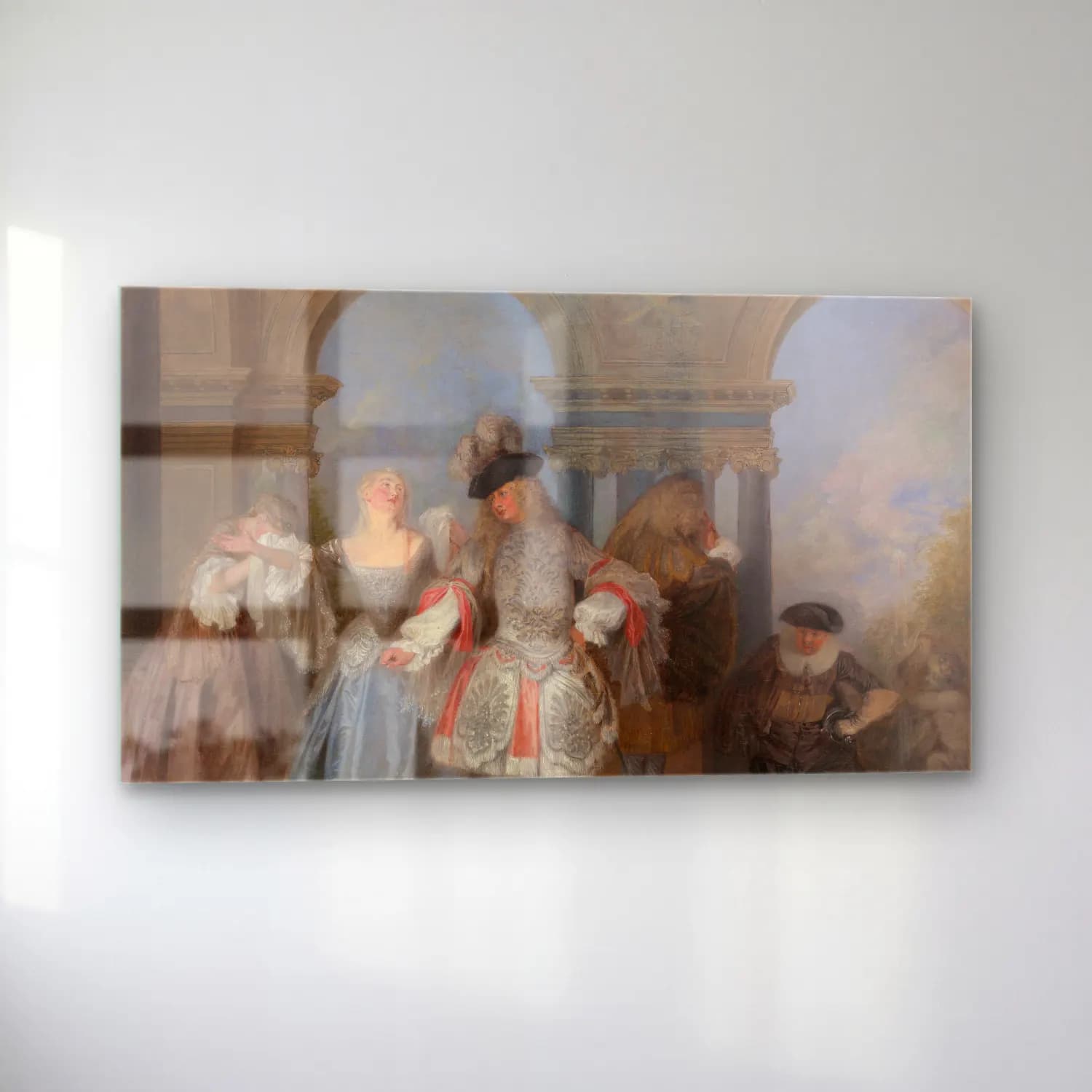 Jean-Antoine Watteau – The French Comedians (ca. 1720) cam tablo — sol açıdan görünüm