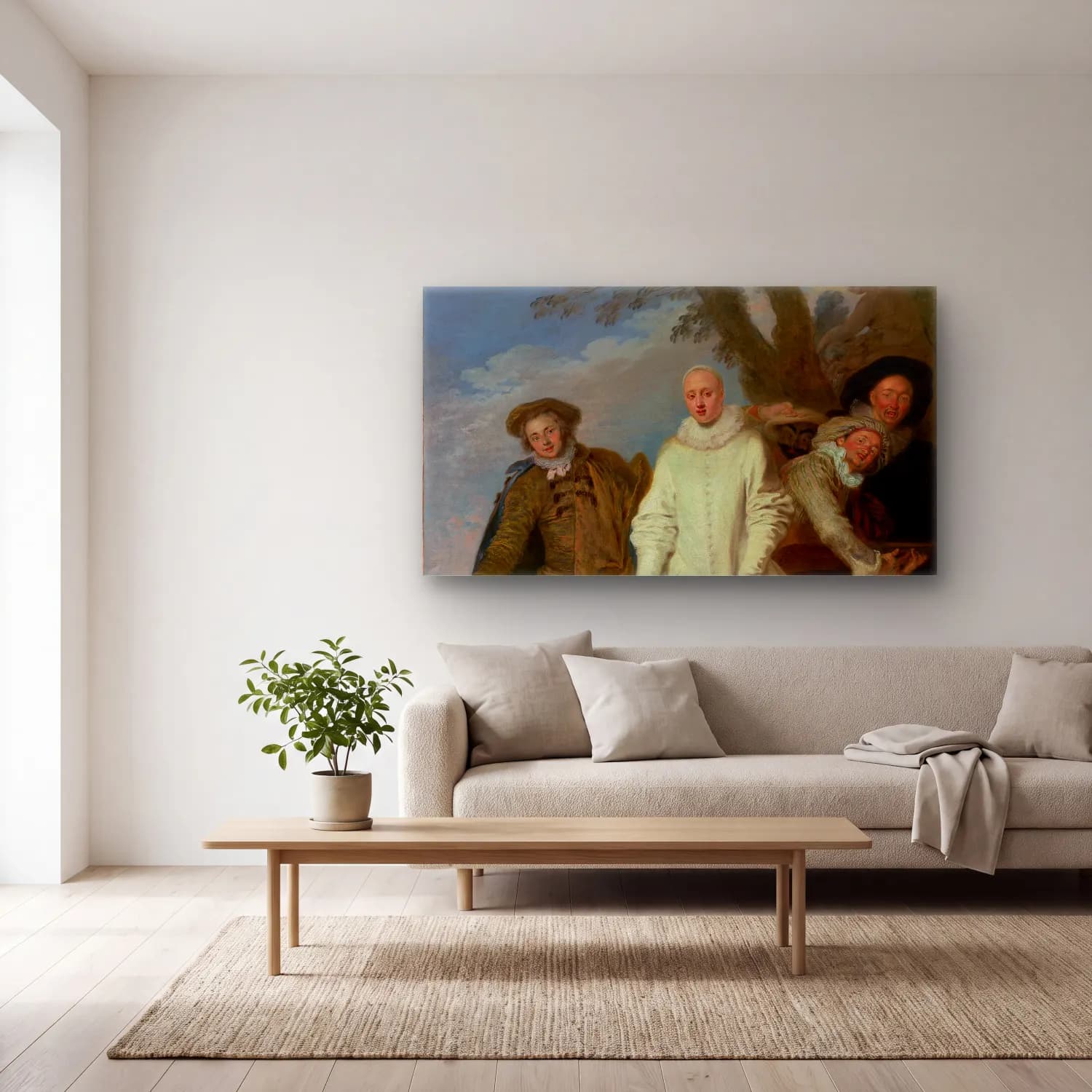 Jean-Antoine Watteau – The Italian Comedians (about 1720) cam tablo — açık renk salonda