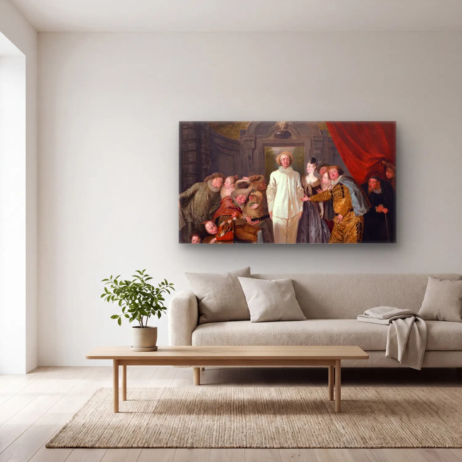 Jean-Antoine Watteau – The Italian Comedians (probably 1720) cam tablo — açık renk salonda