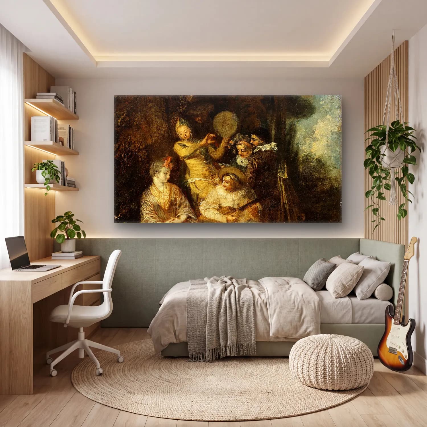 Jean-Antoine Watteau – The Italian Serenade cam tablo — genç odasında