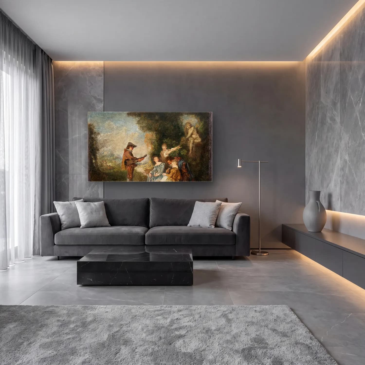 Jean-Antoine Watteau – The Love Lesson cam tablo — lüks salon duvarında