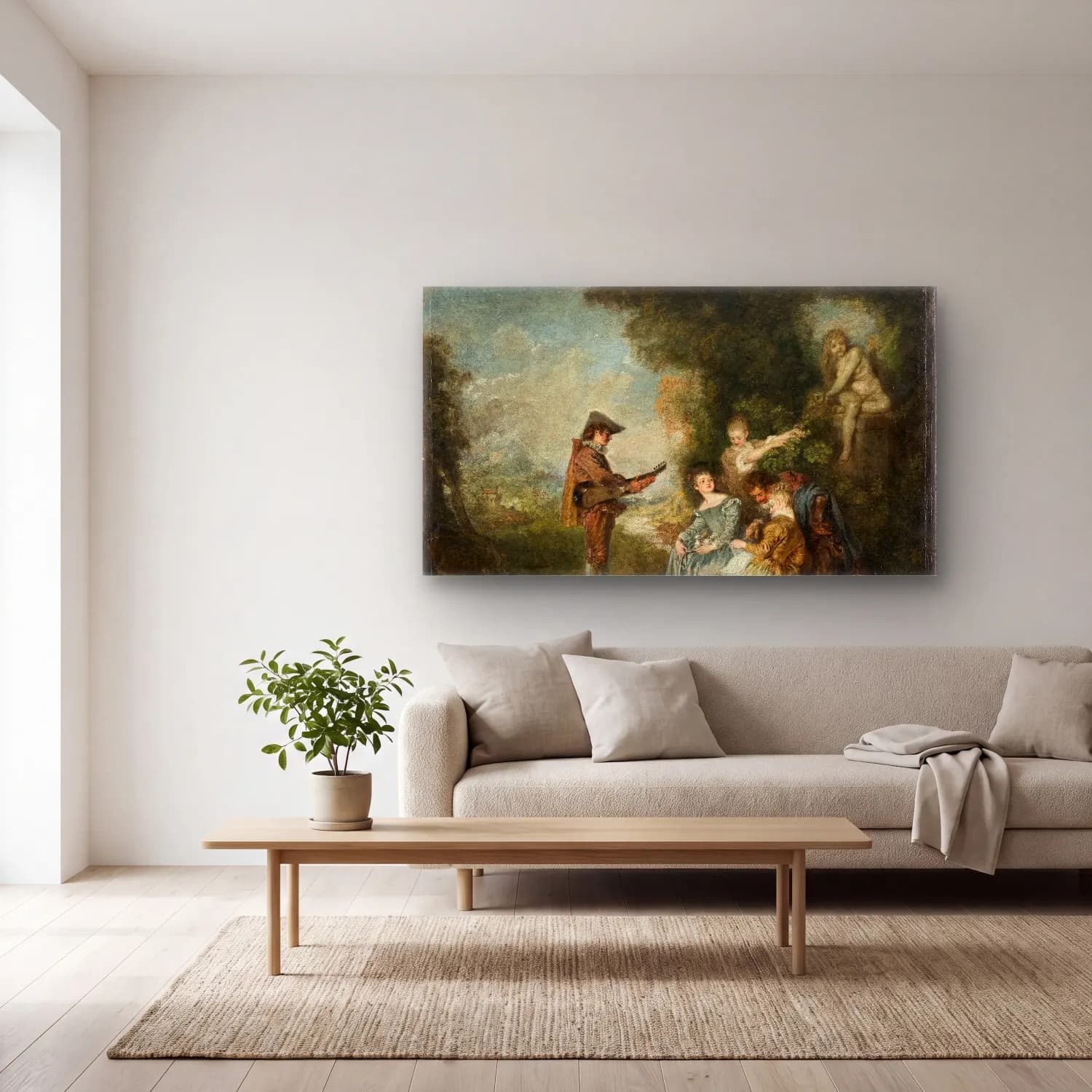 Jean-Antoine Watteau – The Love Lesson cam tablo — açık renk salonda