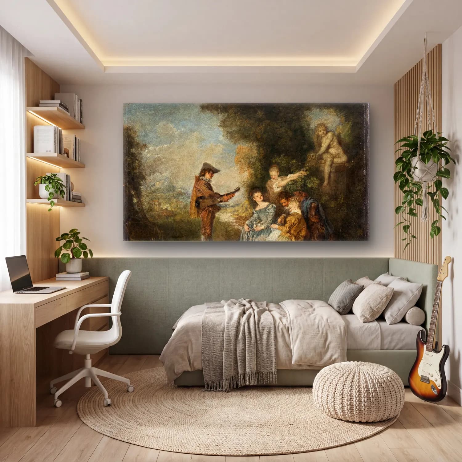 Jean-Antoine Watteau – The Love Lesson cam tablo — genç odasında