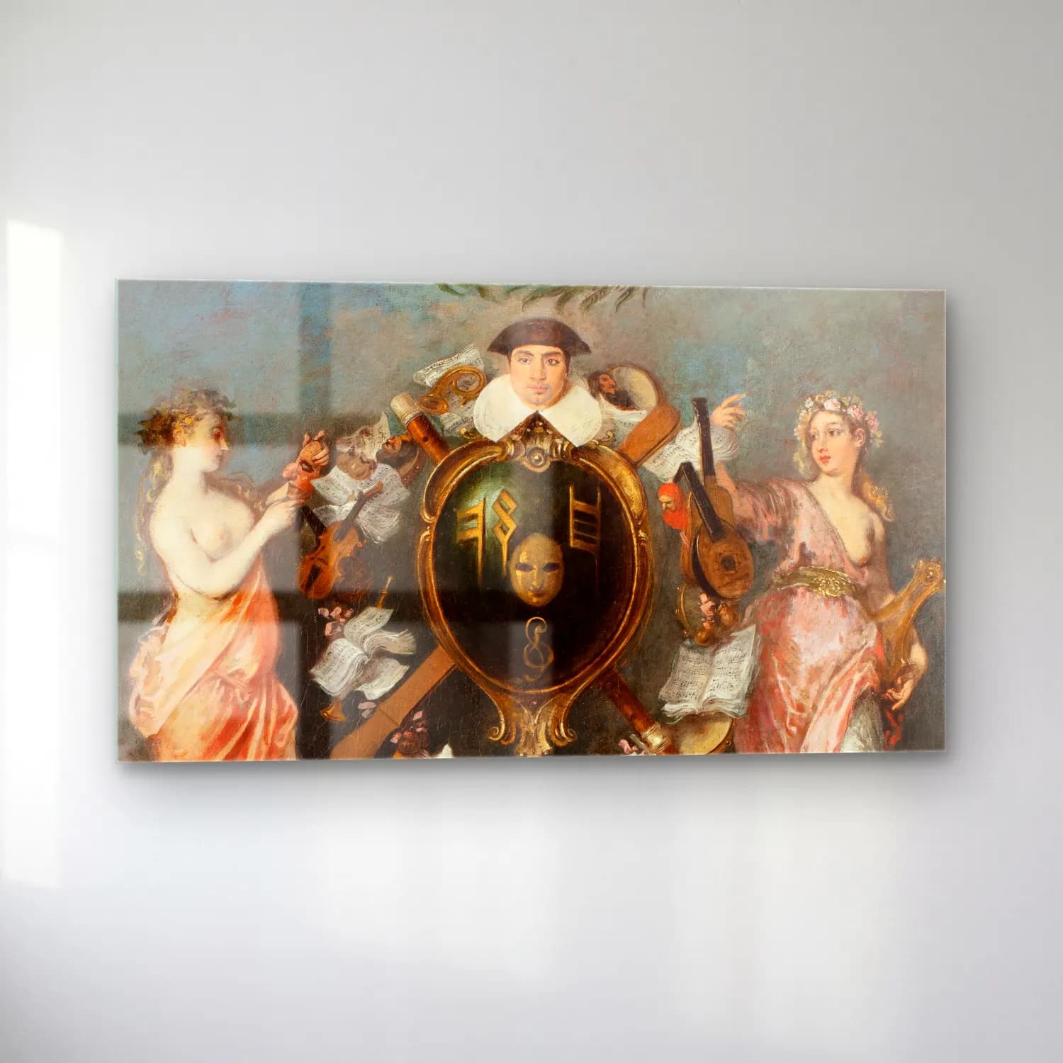 Jean-Antoine Watteau – The Union of Music and Comedy cam tablo — sol açıdan görünüm