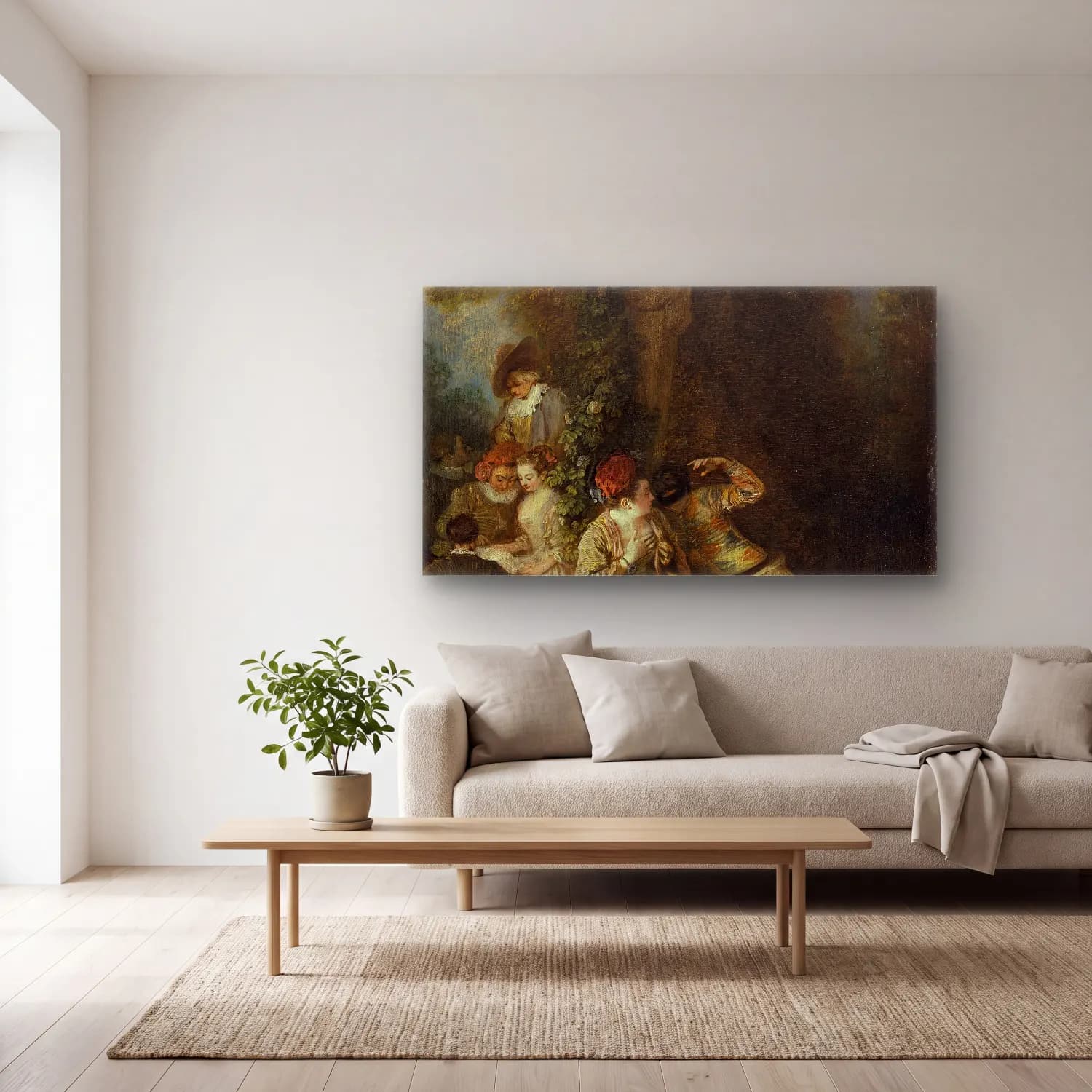 Jean-Antoine Watteau – Voulez vous triompher des Belles cam tablo — açık renk salonda
