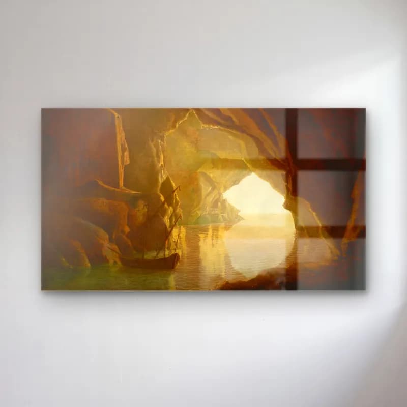 Joseph Wright – A Grotto in the Gulf of Salerno, Sunset cam tablo — Joseph Wright – A Grotto in the Gulf of Salerno, Sunset — yağlı boya i̇talyan sahili