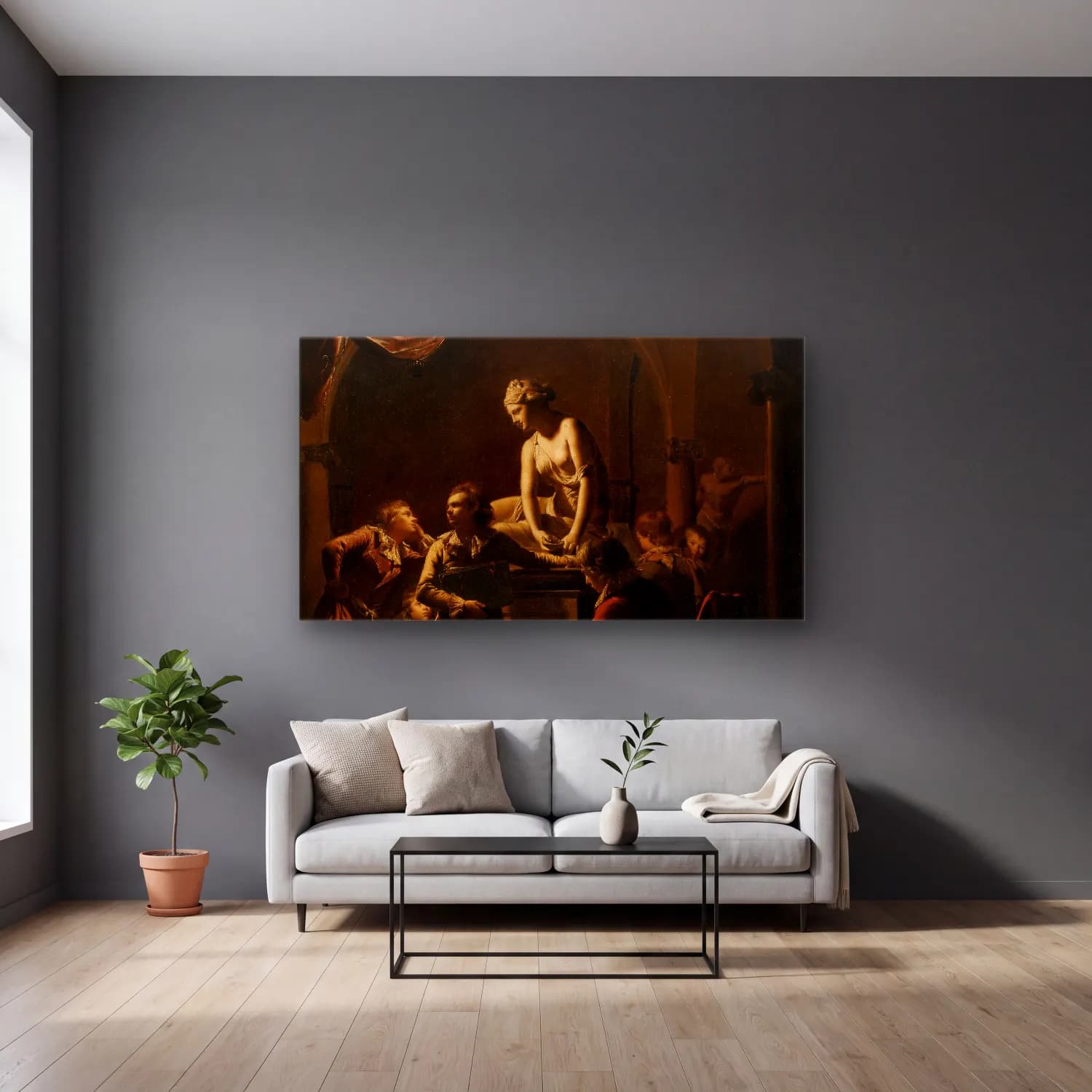 Joseph Wright – Academy cam tablo — gri duvarlı salonda