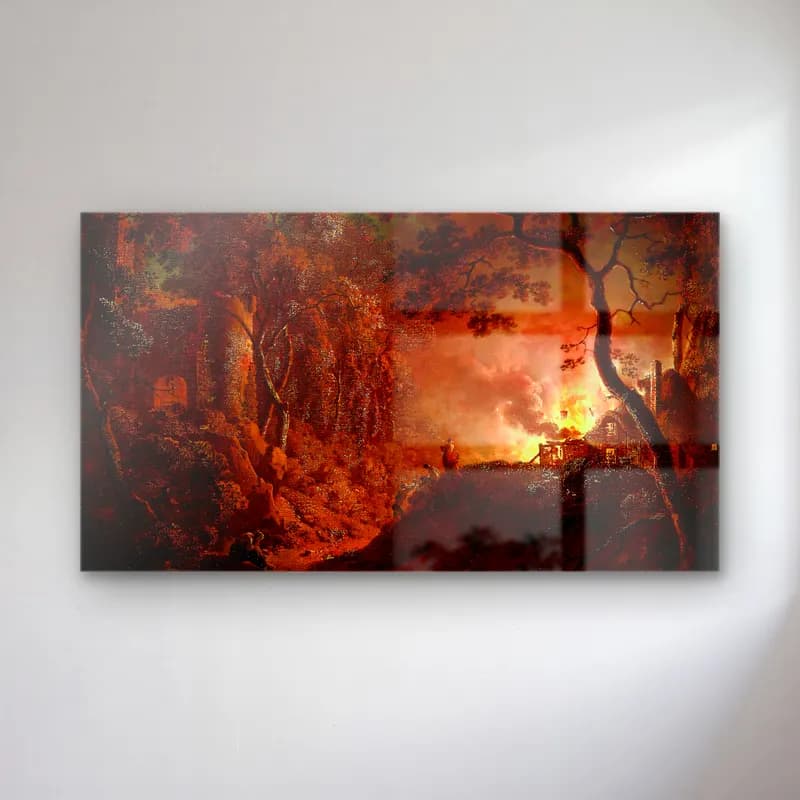 Joseph Wright – Cottage on Fire cam tablo — Joseph Wright – Cottage on Fire — empresyonist savaş sahnesi