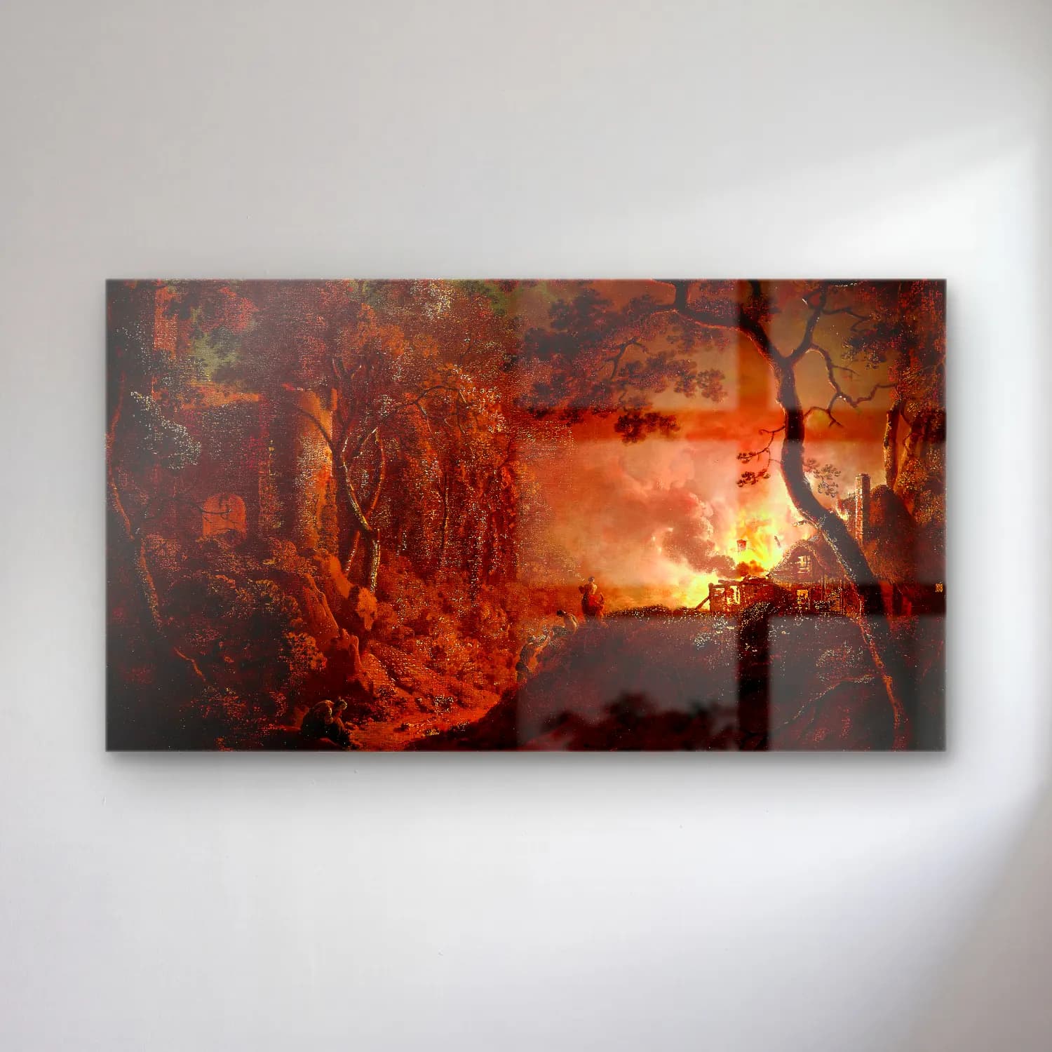 Joseph Wright – Cottage on Fire cam tablo — Joseph Wright – Cottage on Fire — empresyonist savaş sahnesi