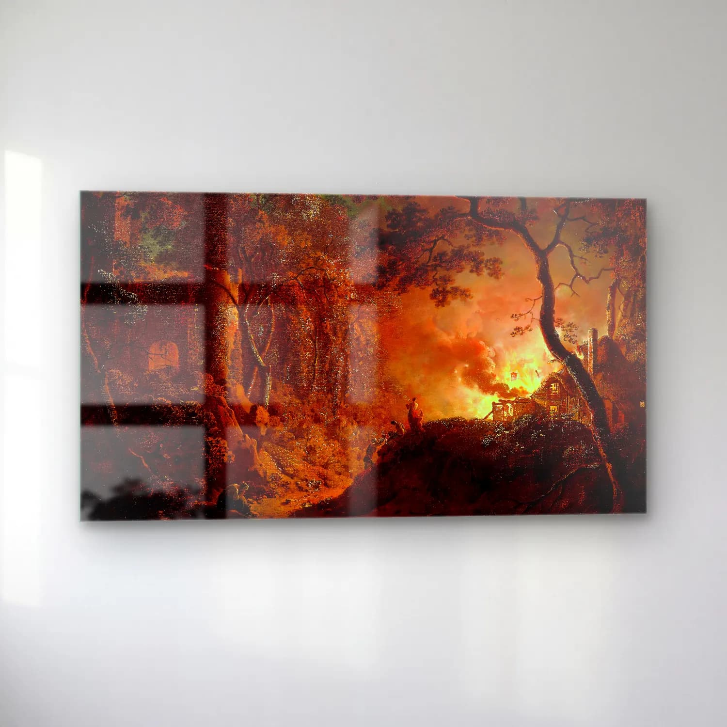 Joseph Wright – Cottage on Fire cam tablo — sol açıdan görünüm